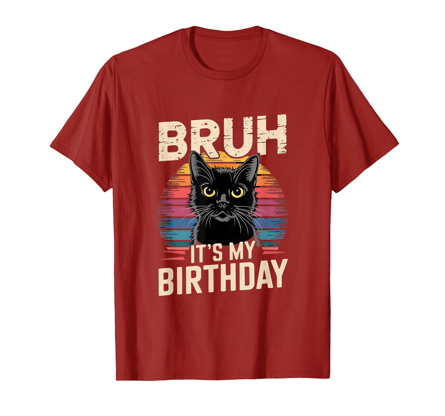 Bruh It's My Birthday Cat Retro Sunset T-Shirt