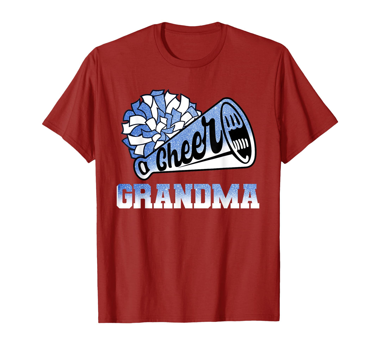 Cheer Grandma Biggest Fan Cheerleader Blue White Pom Pom T-Shirt