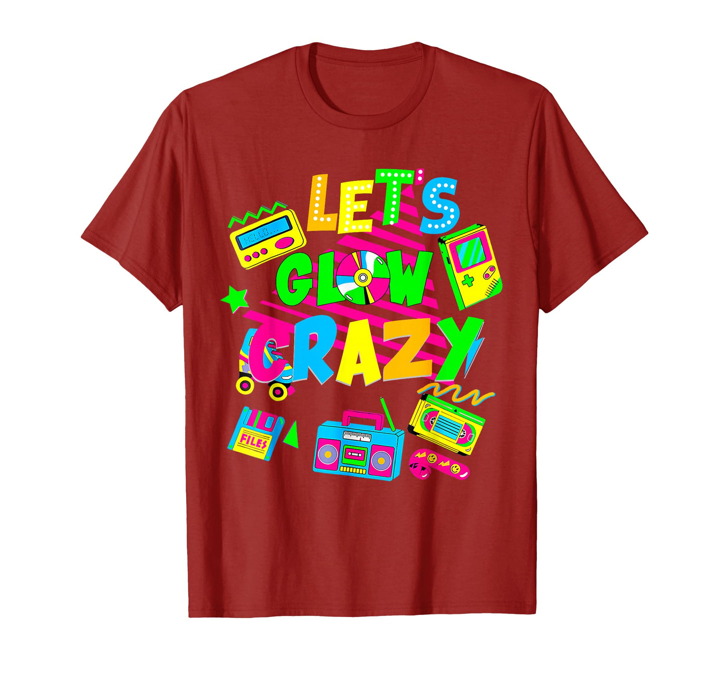 Party 80s Group Team Lets Crazy Retro Colorful Quote Glowing T-Shirt