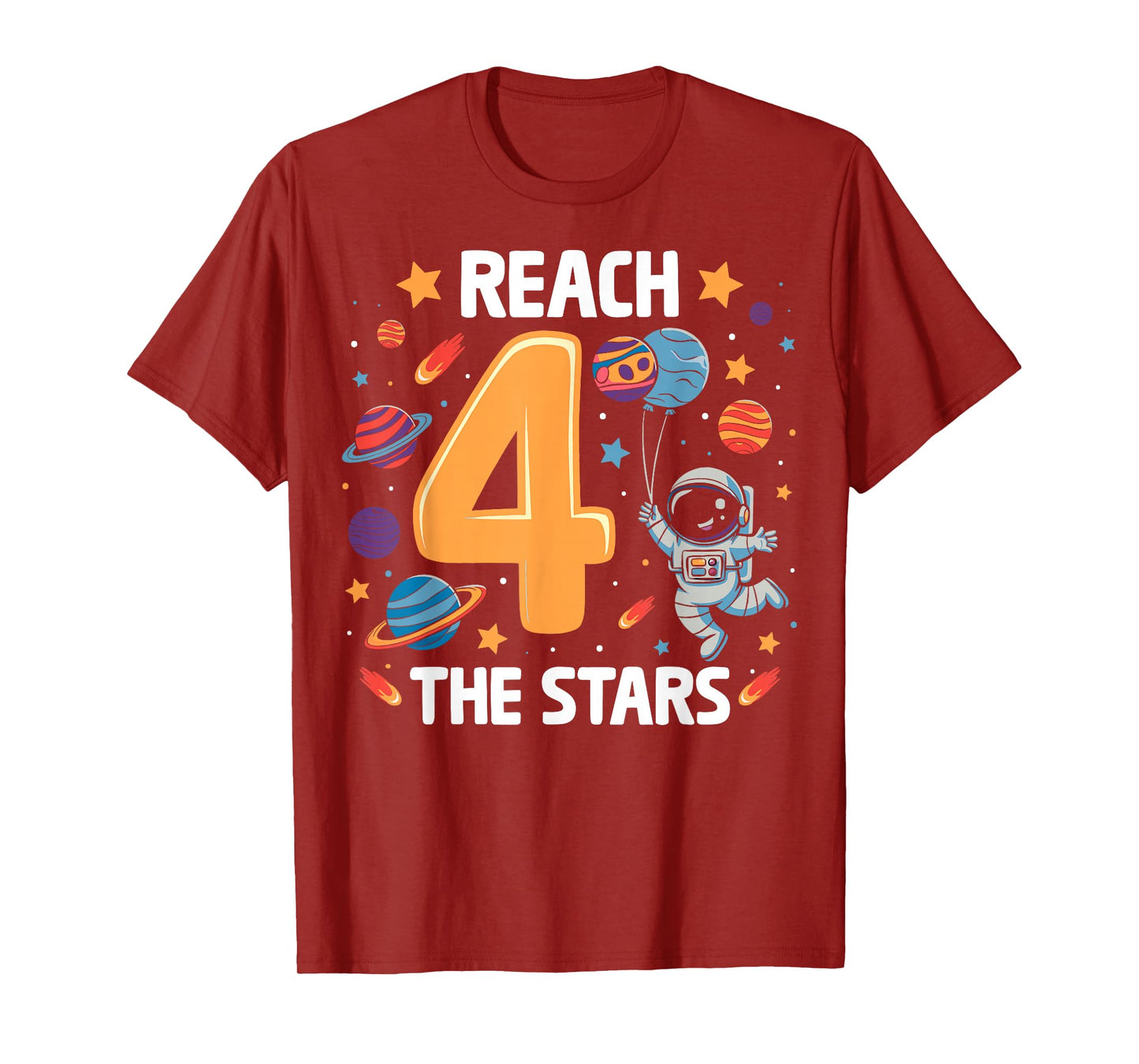 Reach Four The Stars 4 Years Old Birthday Boy Astronaut 4th T-Shirt