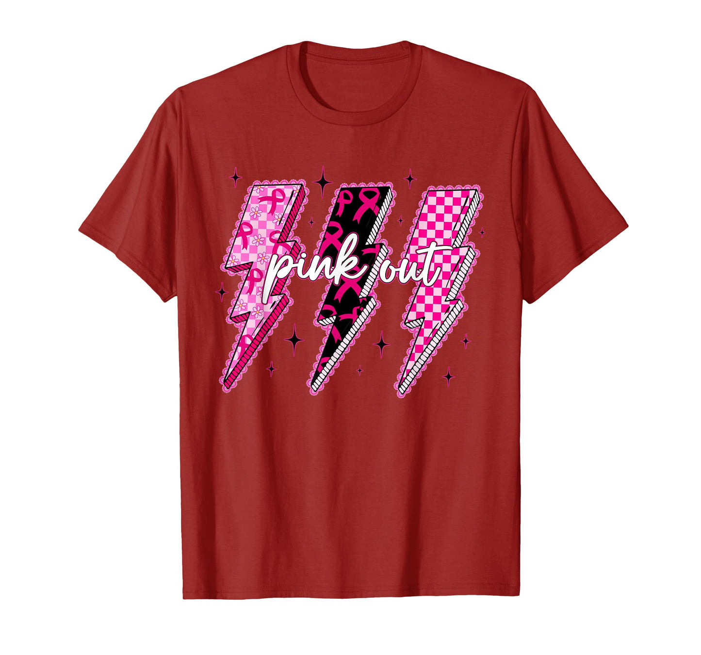 Breast Cancer Awareness Women Pink Out Ribbon Lightning T-Shirt