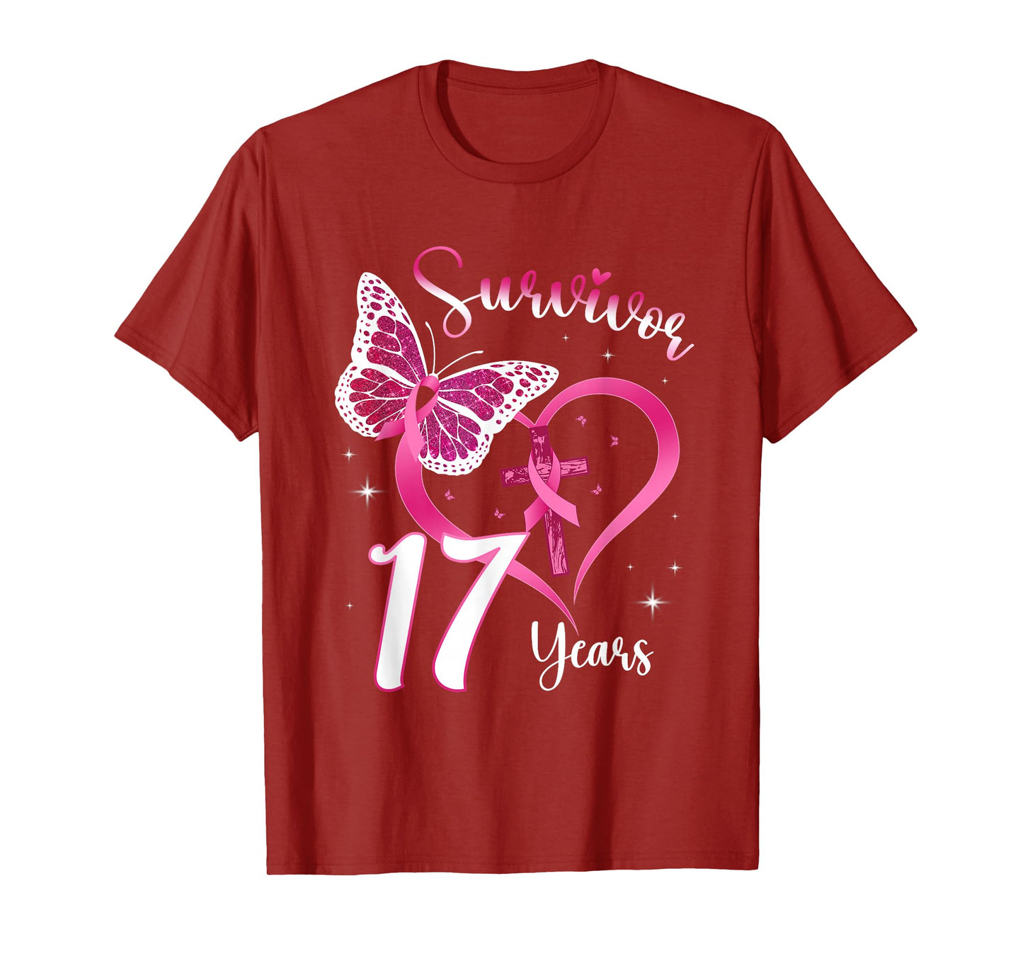 Breast Cancer Survivor Pink Ribbon Butterfly 17 Years Gift T-Shirt