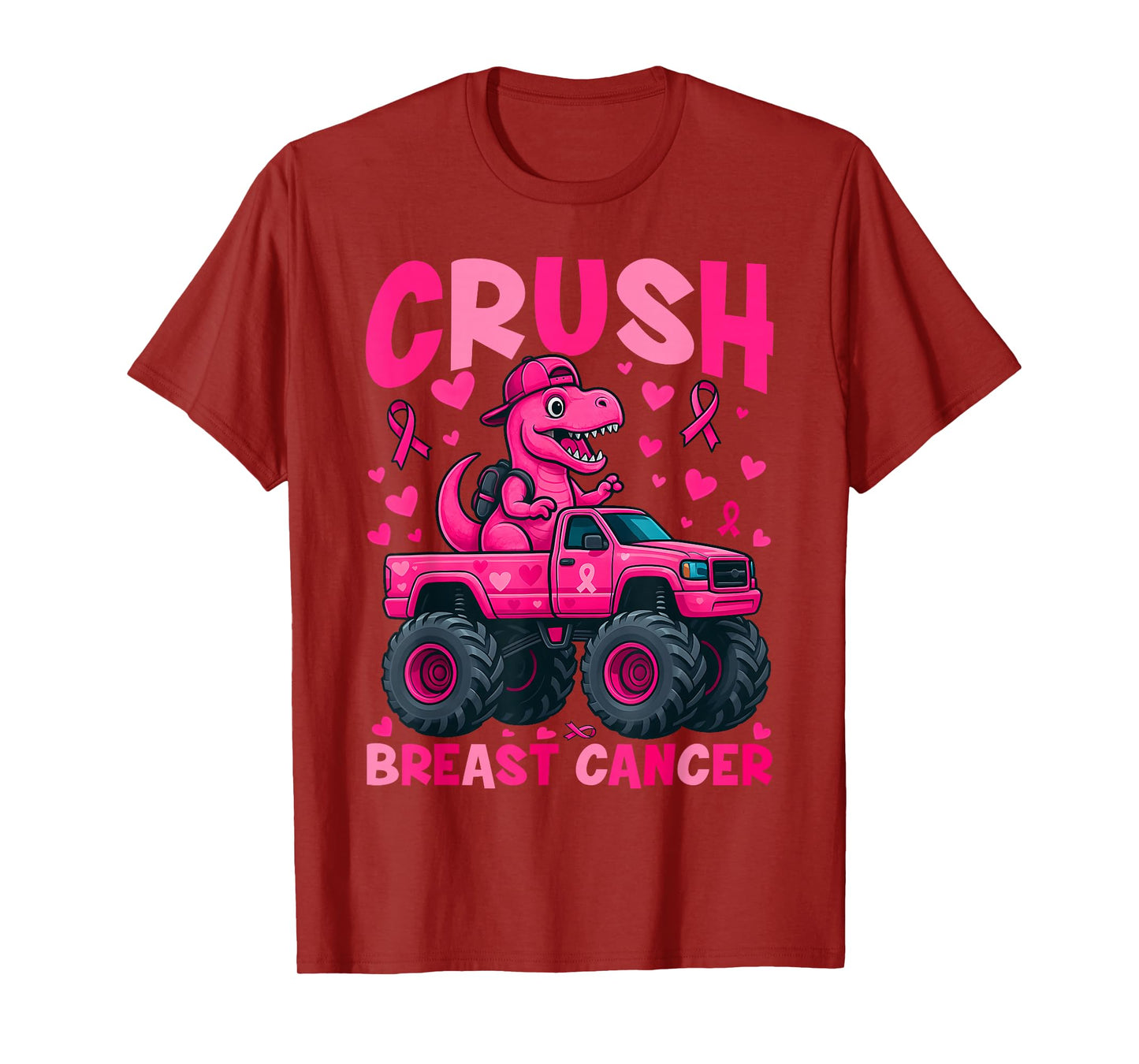 Crush Breast Cancer Awareness Monster Truck Dinosaur Boy Kid T-Shirt