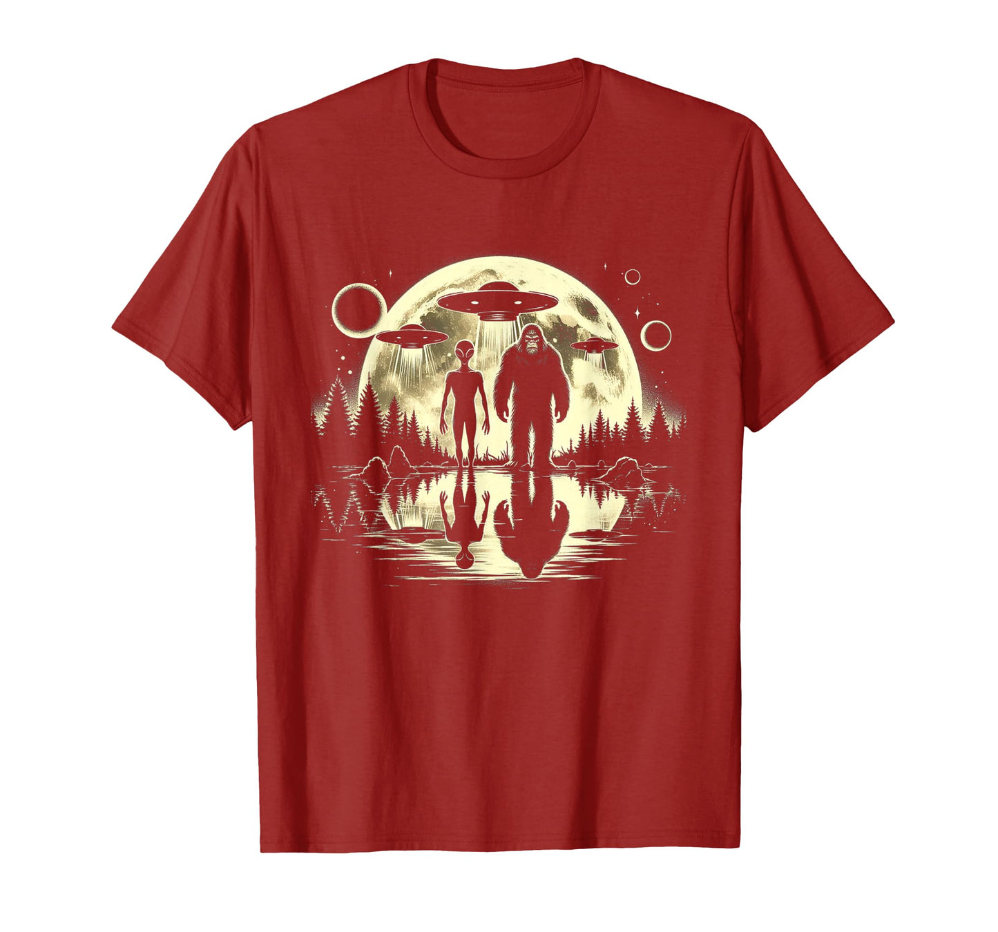 Bigfoot and Alien Moon UFO Extraterrestrial Sasquatch Gifts T-Shirt