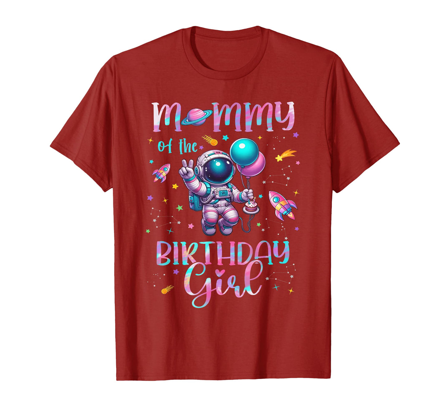 Mommy of the birthday girl astronaut family matching T-Shirt