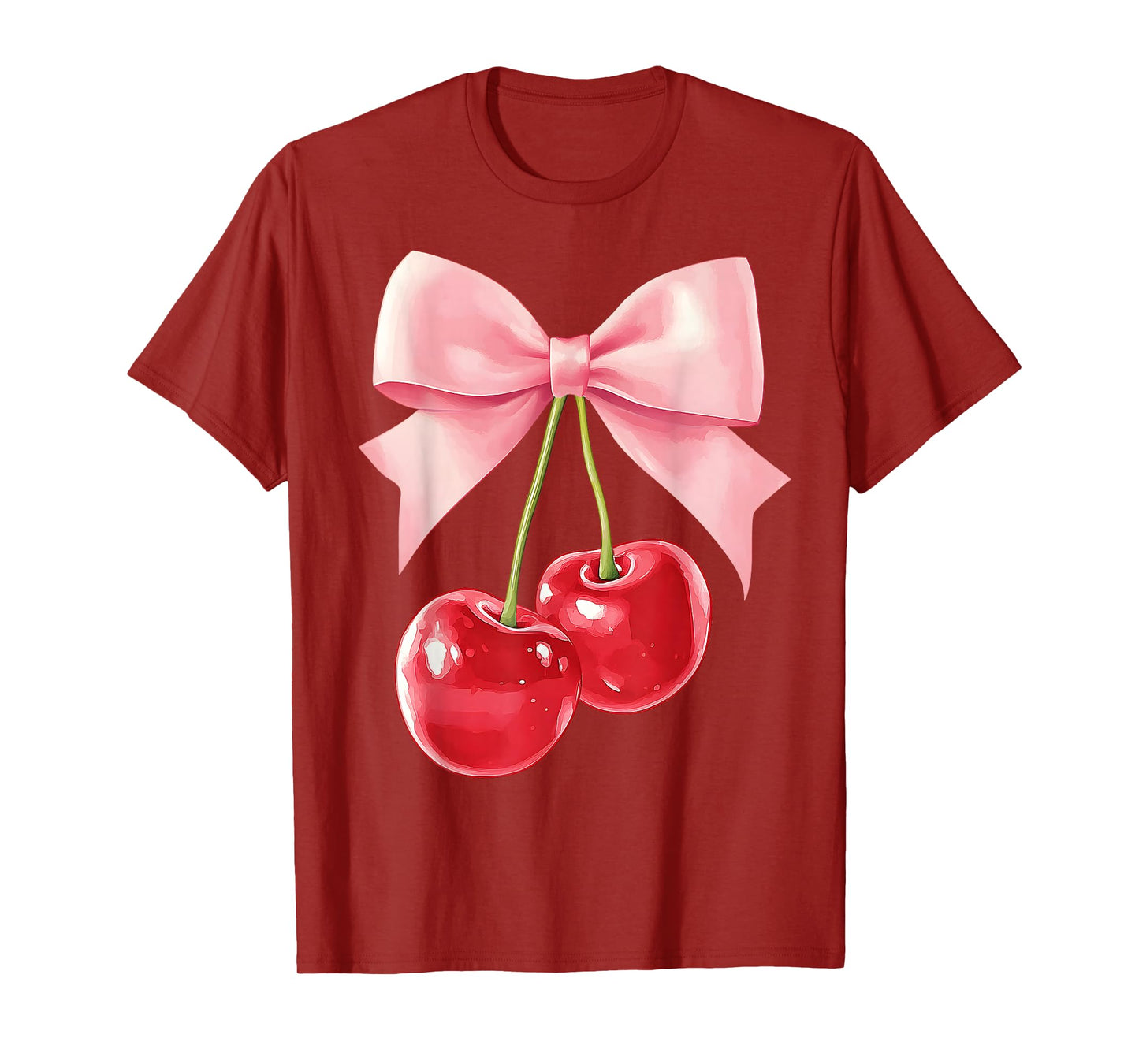 Cute Pink Coquette Bow Cherry Retro Women Teens Kids Girls T-Shirt