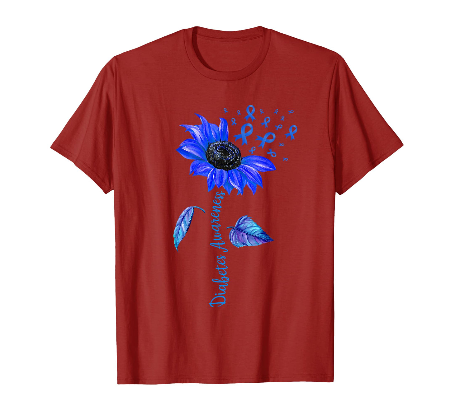 Sunflower Diabetes Awareness Support Blue Ribbon T1D Type 1 T-Shirt
