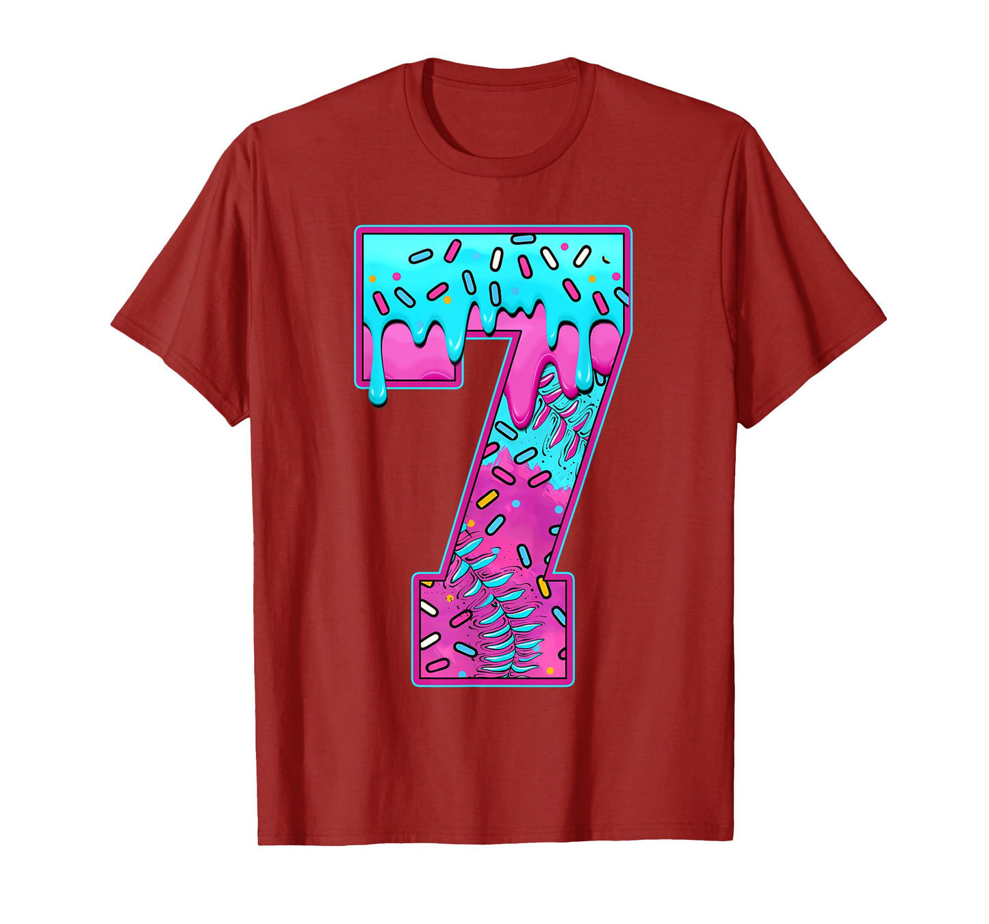 Funny 7 Year Old Ice Cream Baseball 7th Birthday 7 Kids T-Shirt