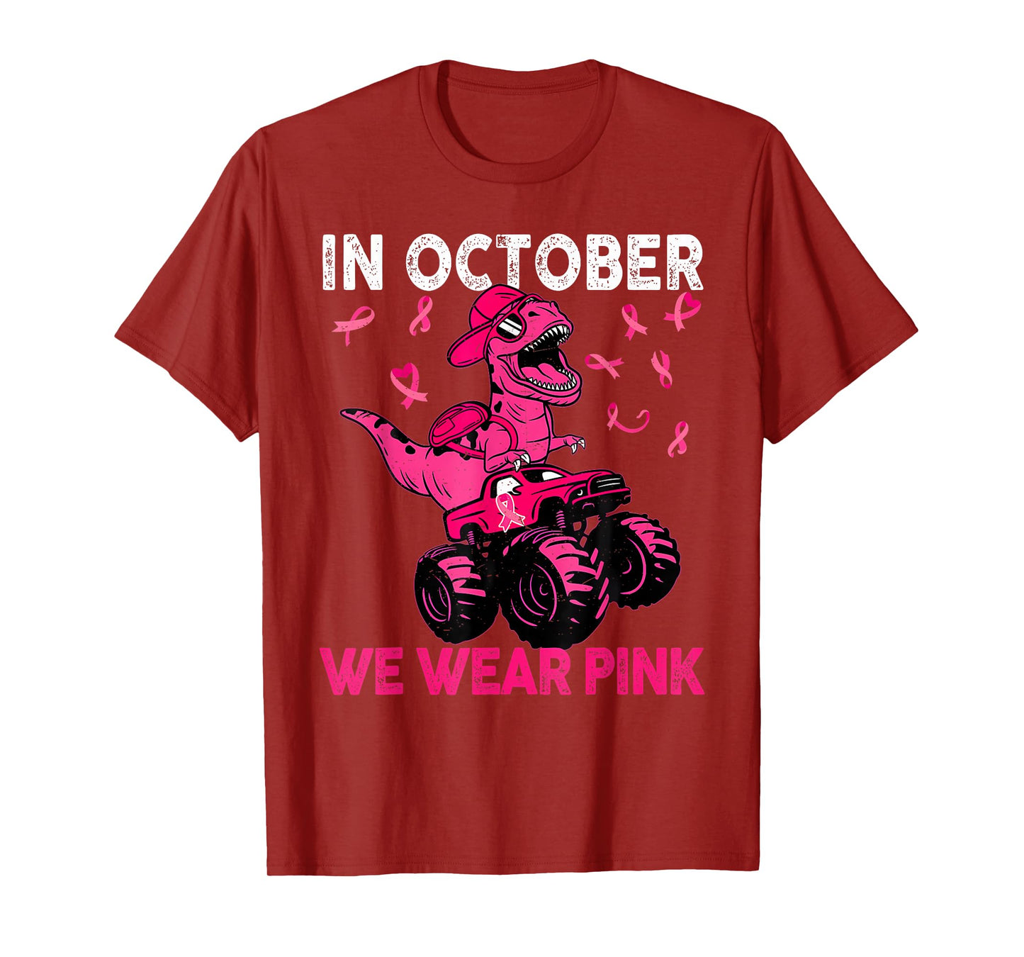 in October We Wear Pink Breast Cancer Trex Dino Kids Toddler T-Shirt