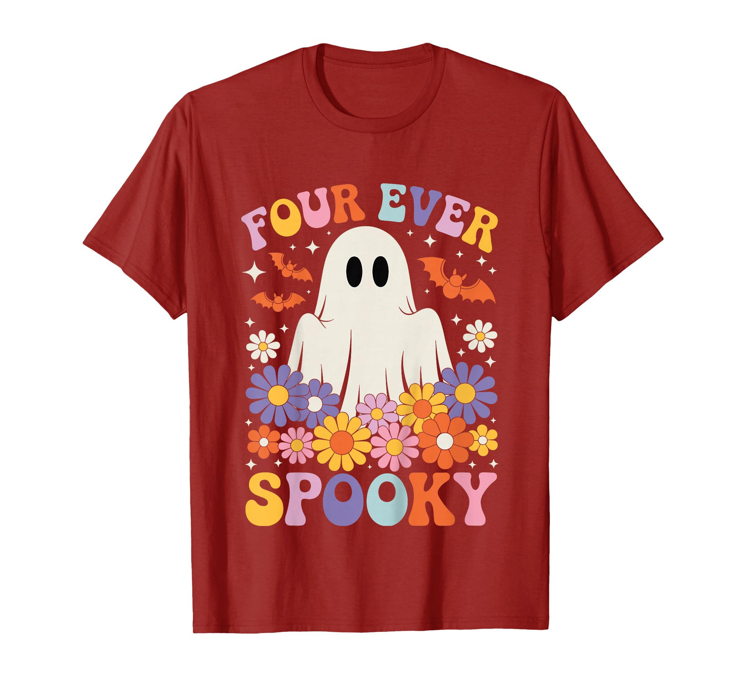 Kids Four Ever Spooky Ghost Girls Halloween 4th Birthday Party T-Shirt