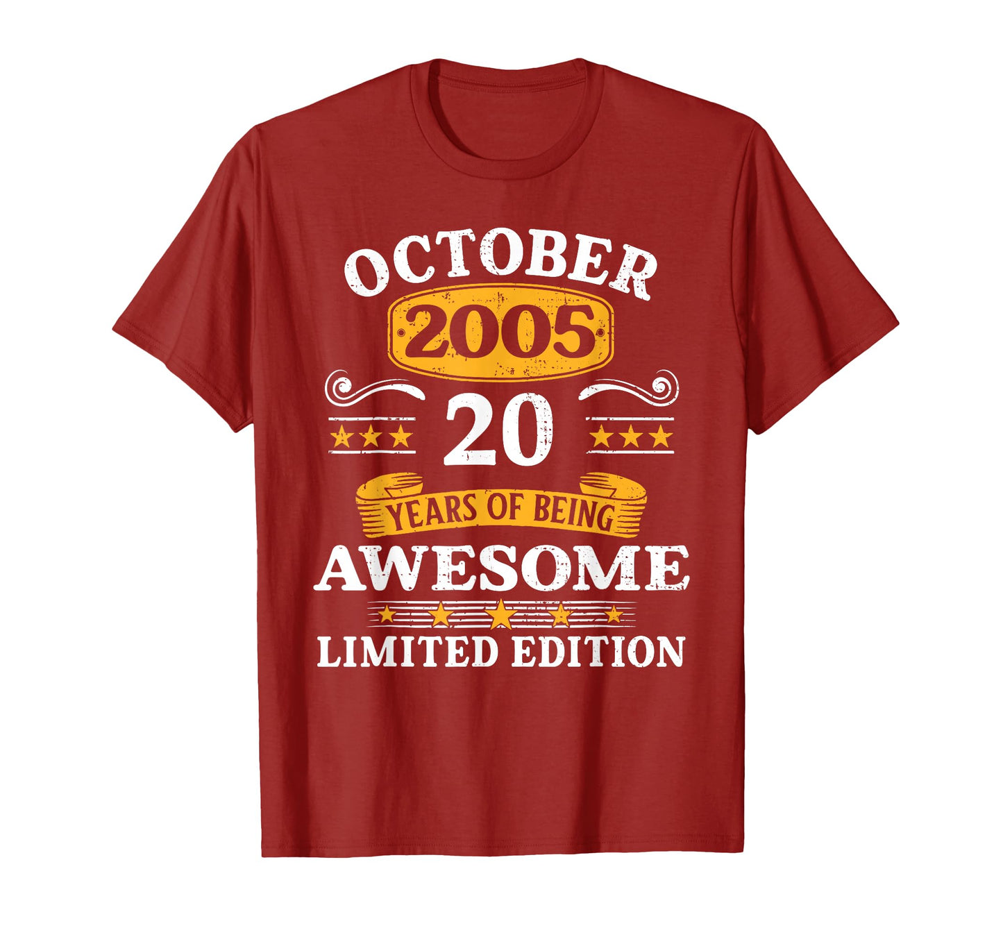 20 Years Old Awesome Since October 2005 20th Birthday Gifts T-Shirt