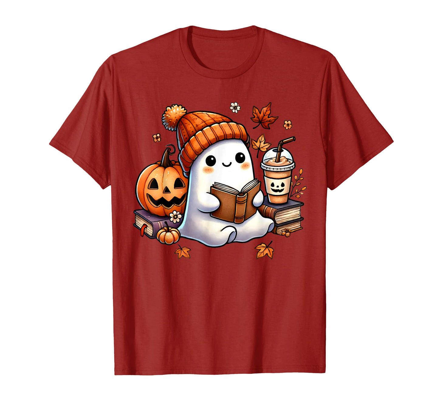 Cute Ghost Reading Book Lovers Funny Womens Girls Halloween T-Shirt
