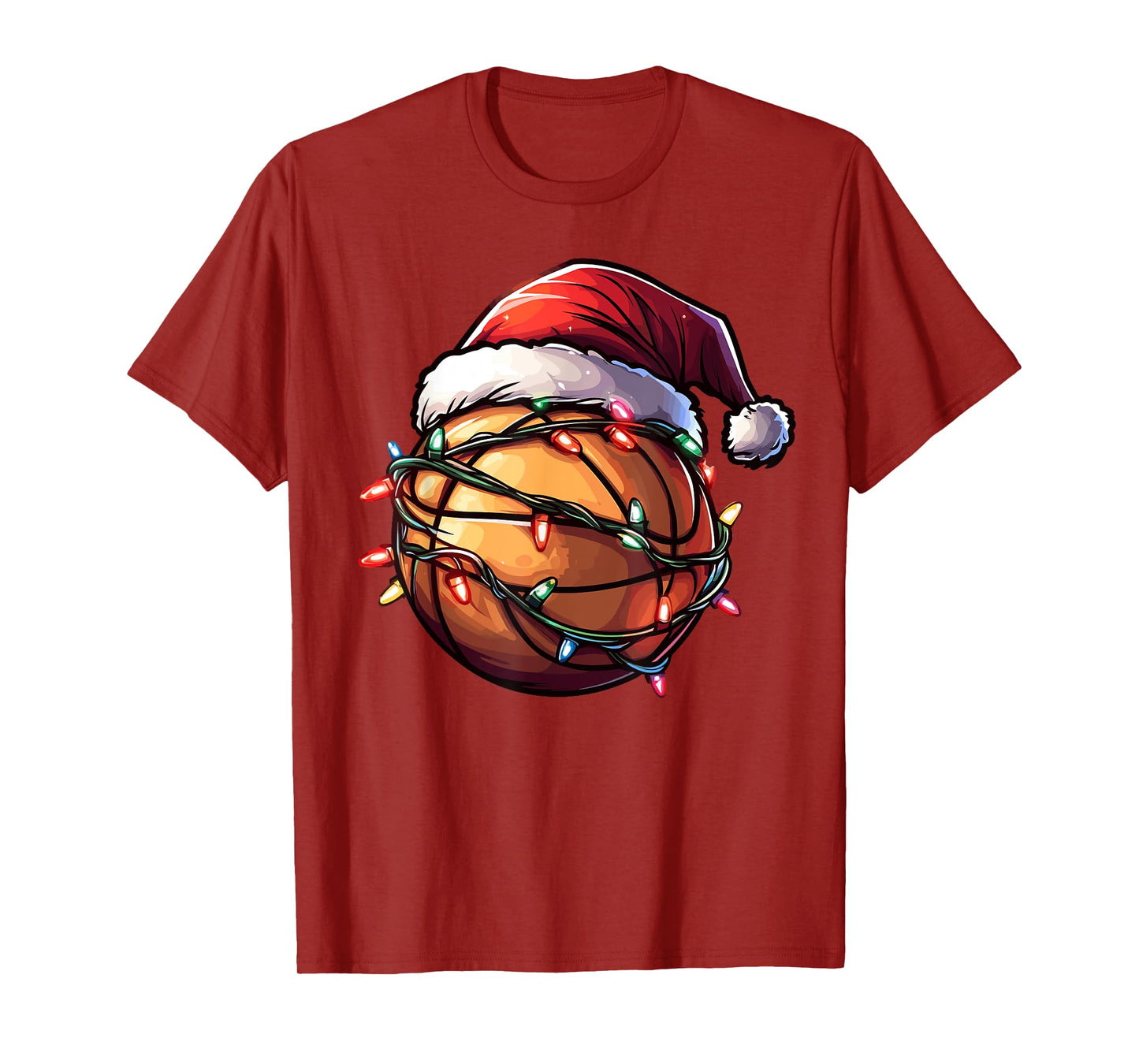Basketball Christmas Lights Santa Hat Basketball Player Xmas T-Shirt