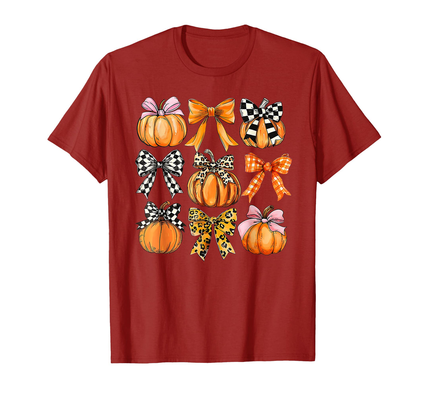 Coquette Bow Pumpkin Season Thanksgiving Autumn Fall Leaves T-Shirt