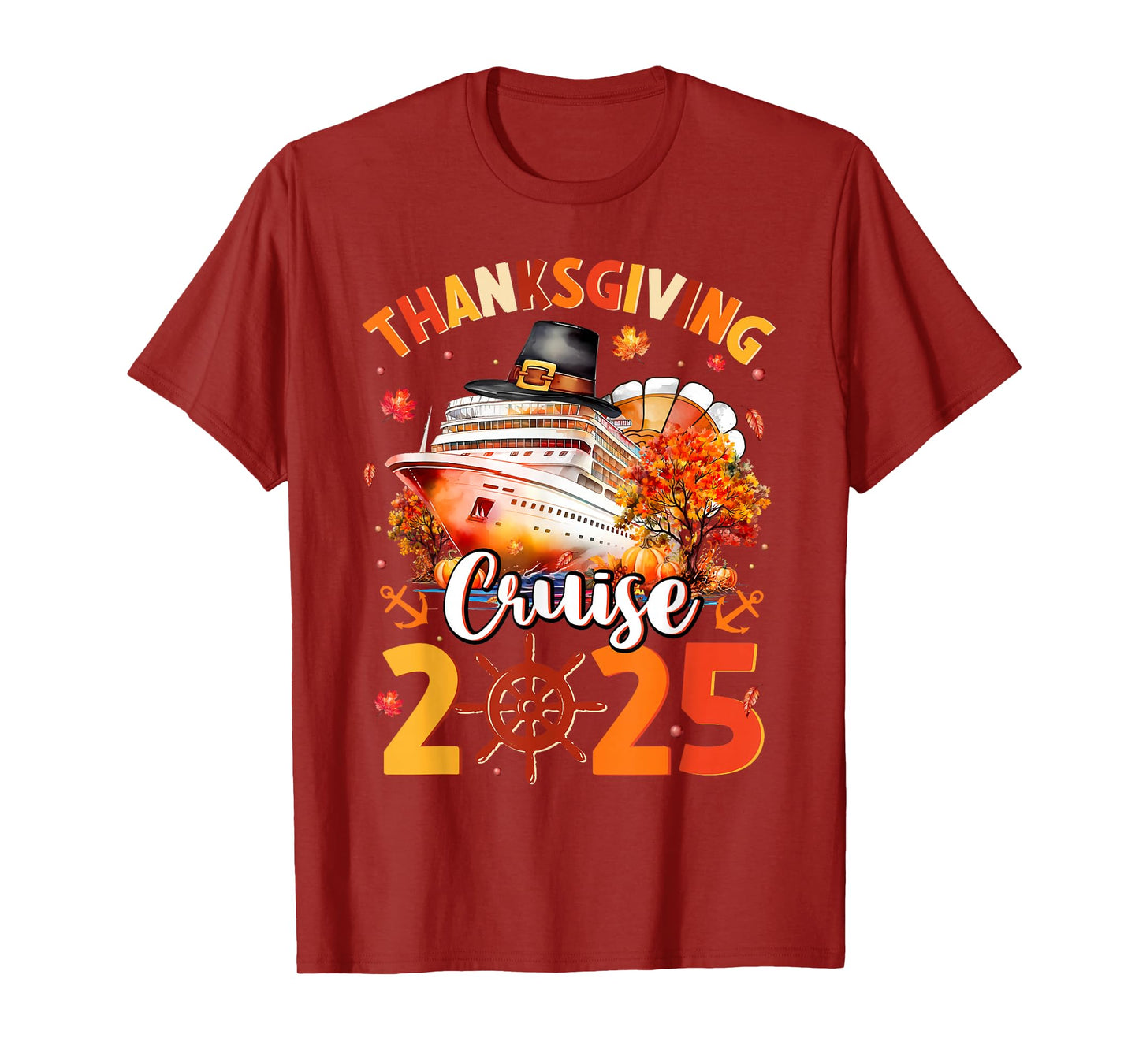 Thanksgiving Cruise 2025 Funny Turkey Pumpkin Leaves Family T-Shirt