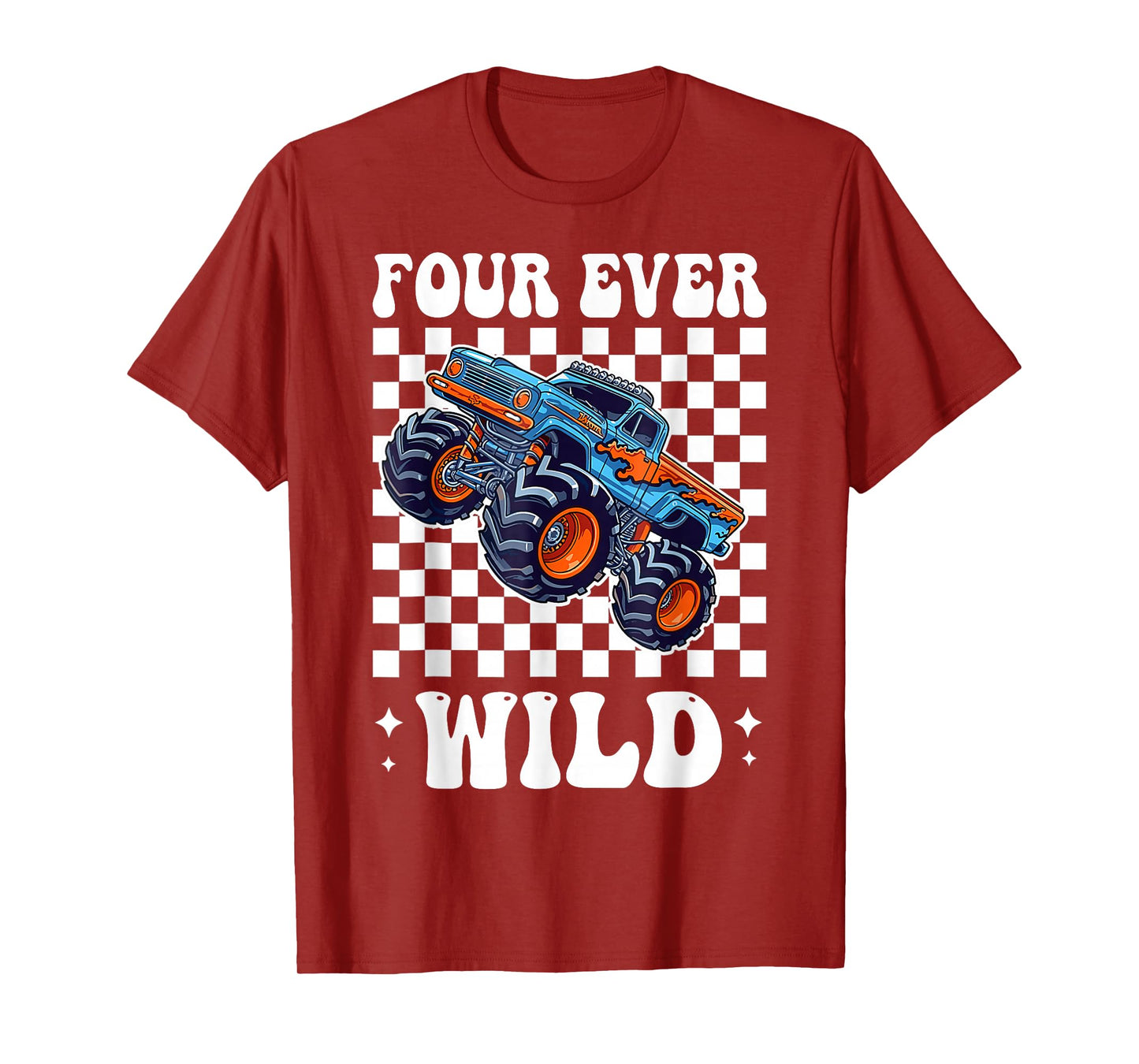 Kids Four Ever Wild Monster Truck 4th Birthday Boy T-Shirt