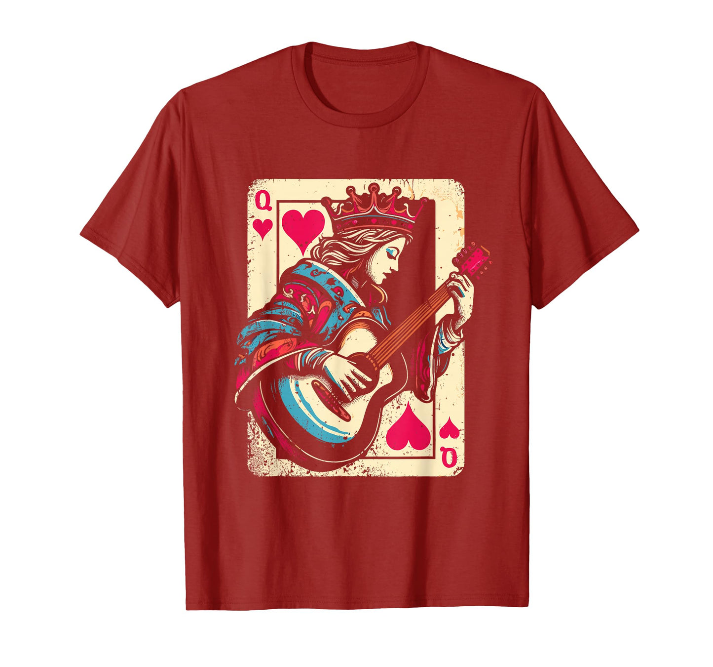 Queen Of Hearts Guitarist - Vintage Guitar Card Game Lover T-Shirt