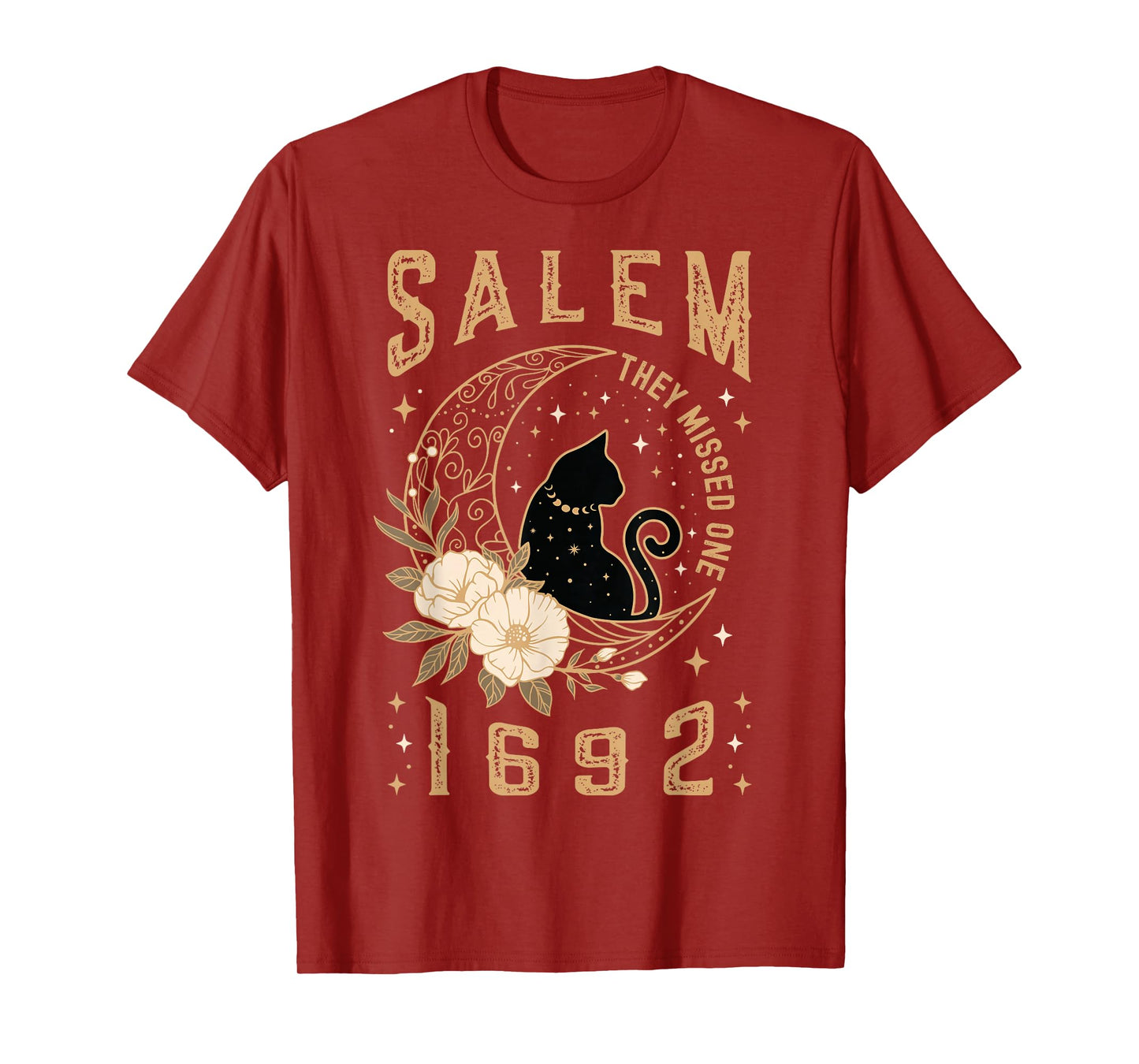 Salem 1692 They Missed One Witch Trial Black Cat Moon Witchy T-Shirt