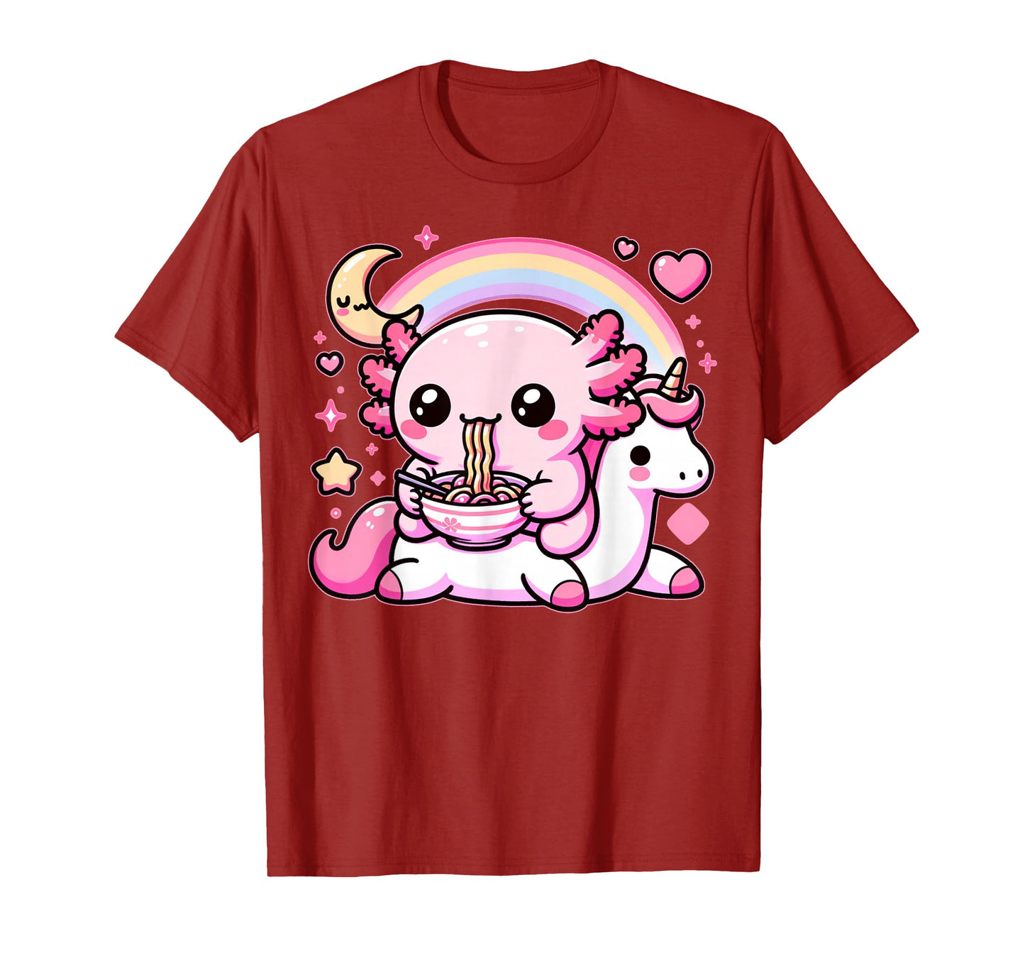 Anime Kawaii Axolotl Eating Ramen Noodles Kids Teen Girl Boy T-Shirt