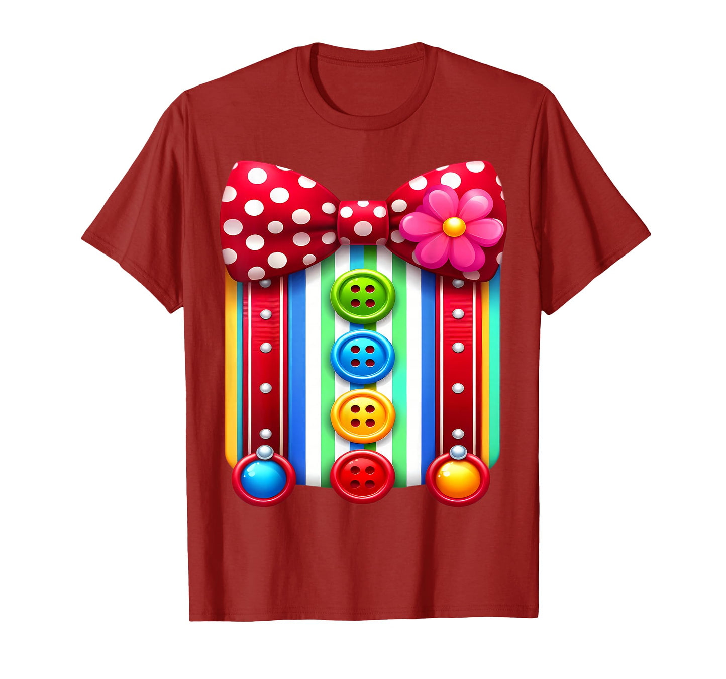 Colorful Clown Costume Funny Bow Tie and Buttons Design T-Shirt