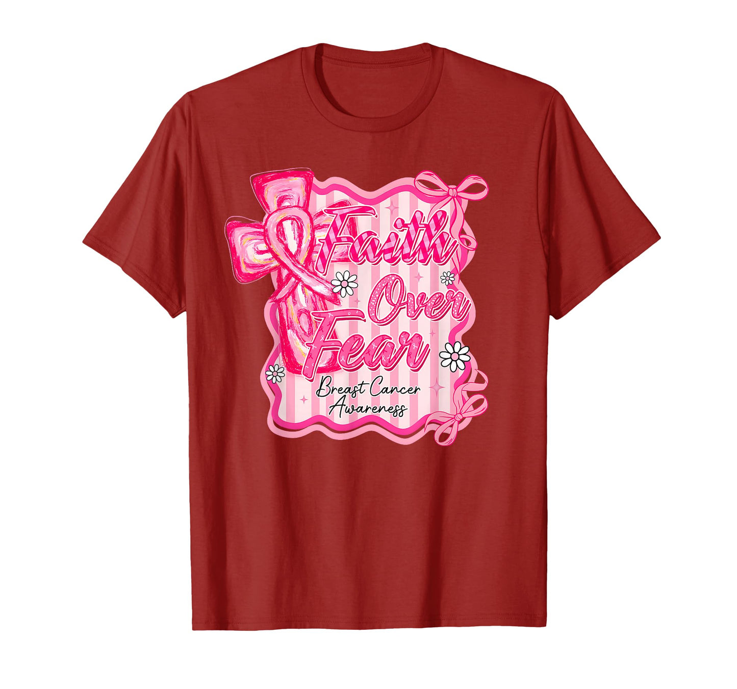 Preppy Breast Cancer Faith Over Fear Coquette Women Girls T-Shirt