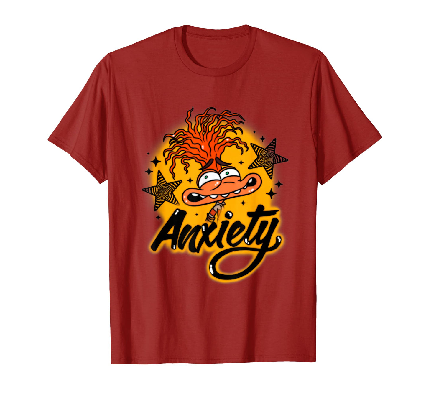 Disney Pixar Inside Out 2 Anxiety with Stars Orange Retro T-Shirt