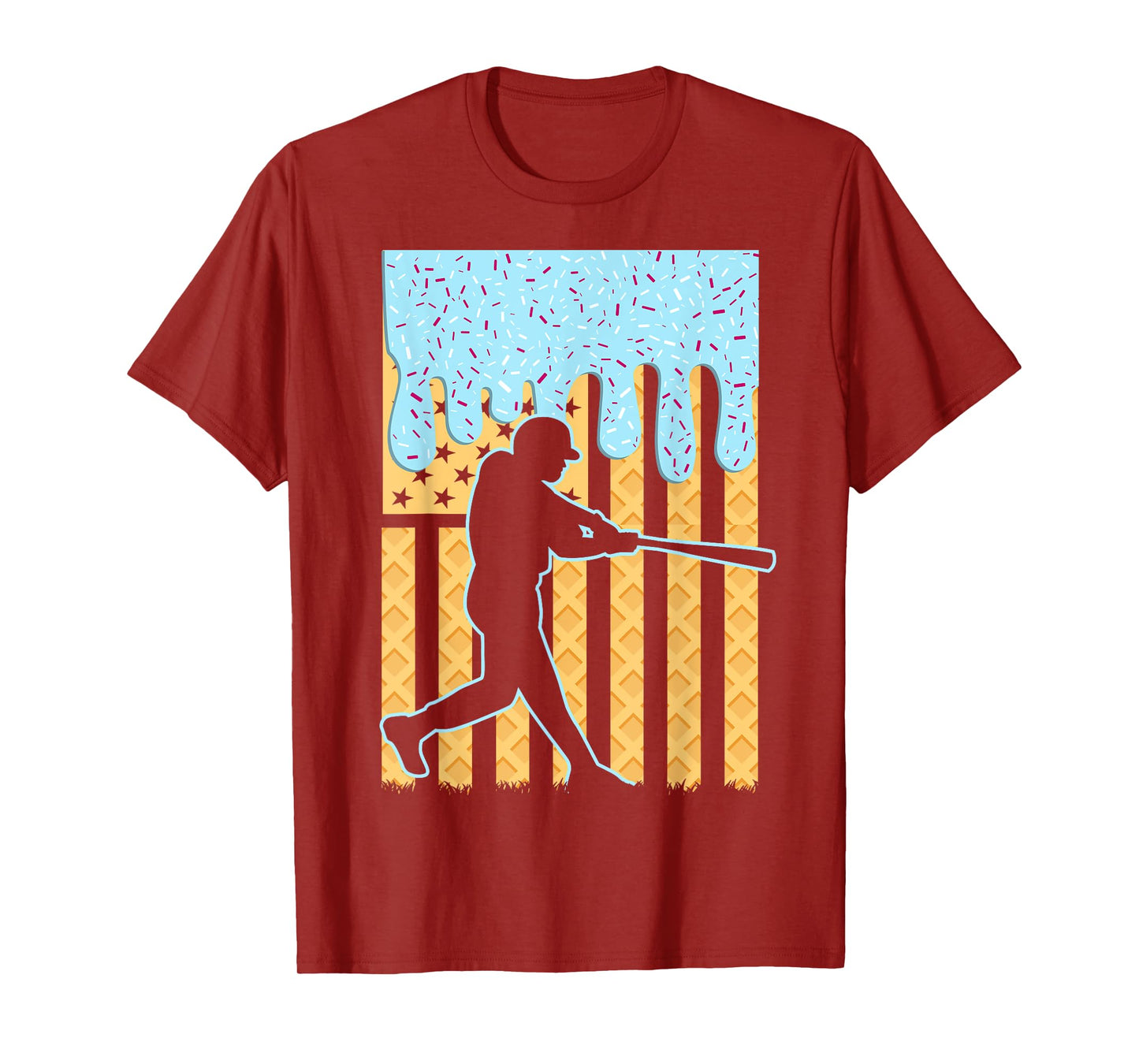 Ice Cream Baseball Drip Bat Boys American Flag 4th Of July T-Shirt