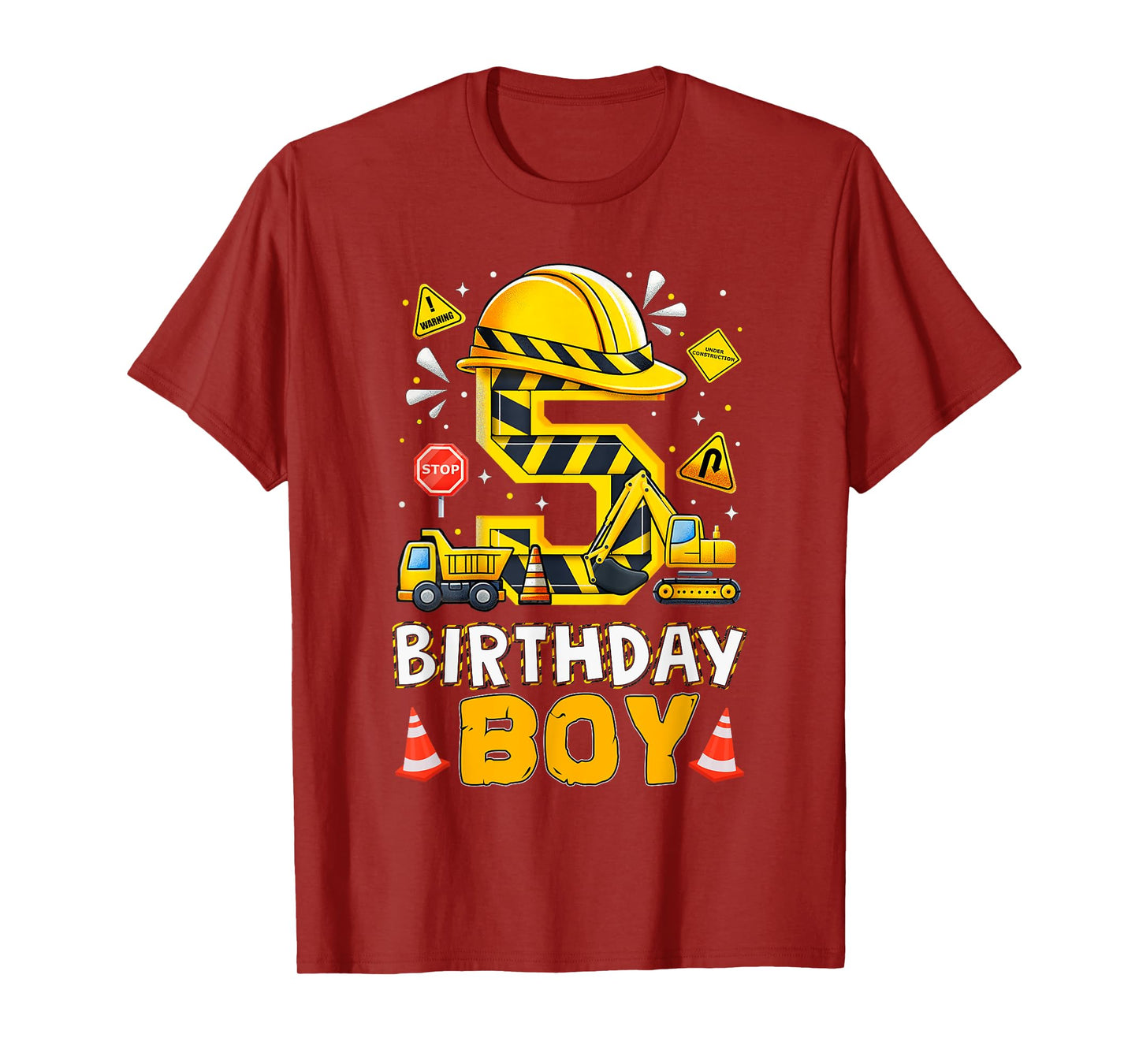 Construction 5 Year Old Birthday Boy 5th Birthday Excavator T-Shirt