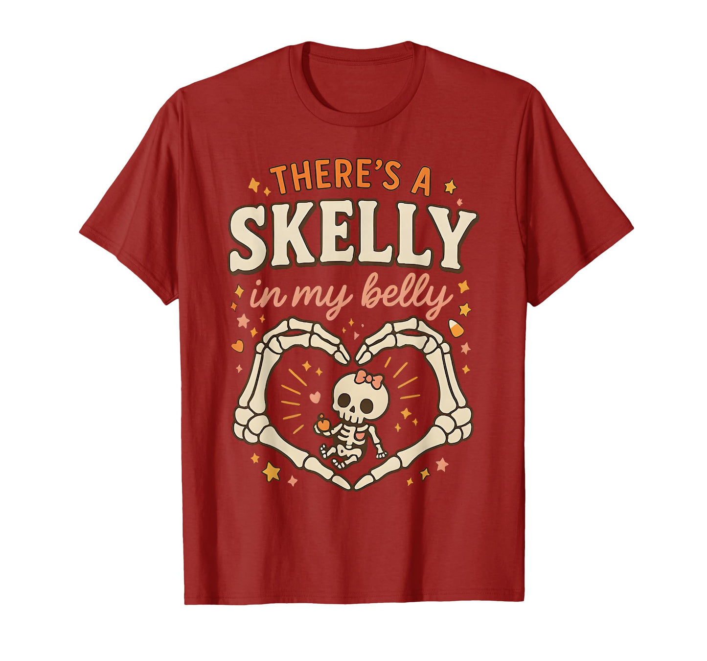 There's Skelly in My Belly Pregnant Funny Skeleton Halloween T-Shirt