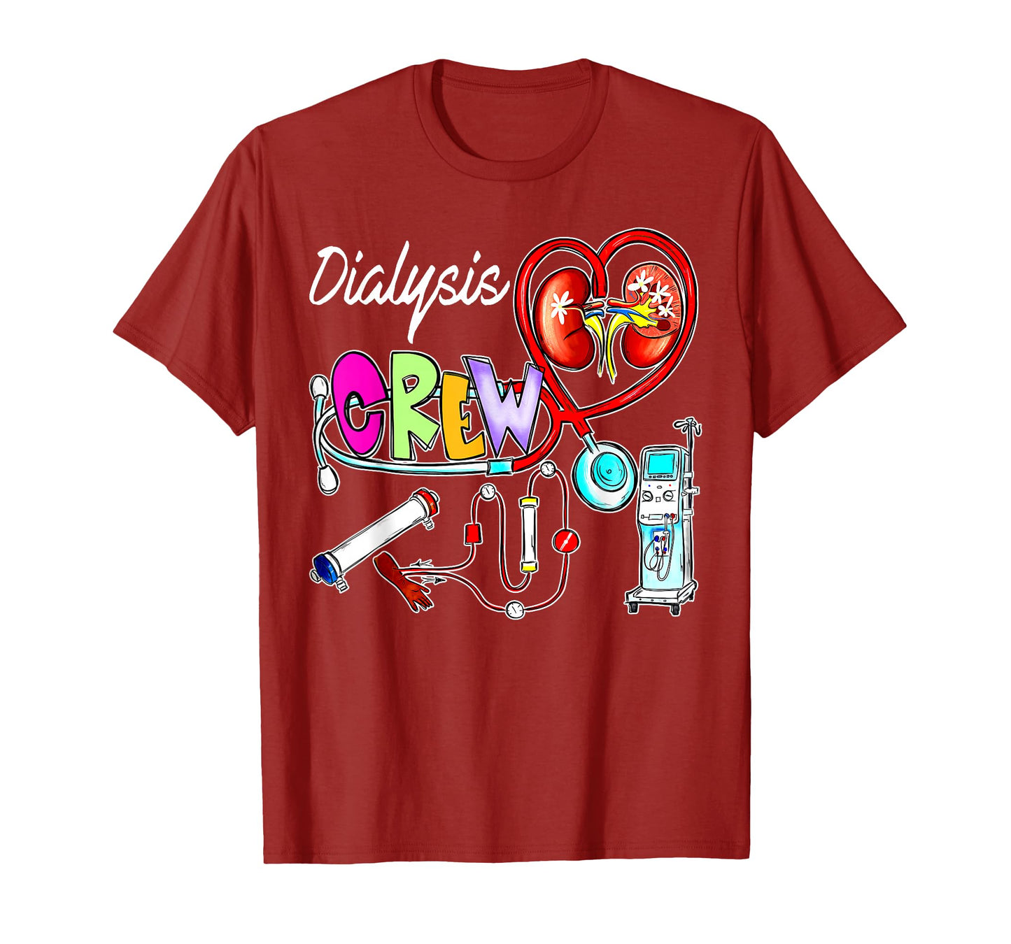 Dialysis Crew Stethoscope Heart Kidney Nephrology Technician T-Shirt, Small, Black