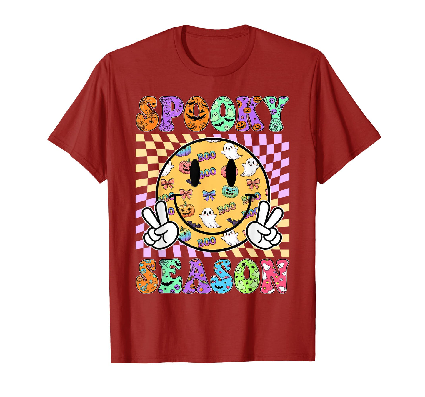 Groovy Checkered Spooky Season Funny Halloween Men Women Kid T-Shirt