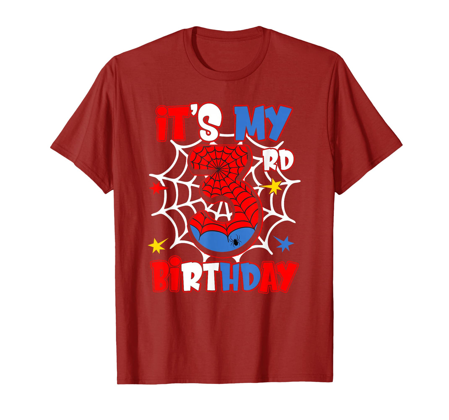 It's My 3rd Birthday Spider Theme Party 3 Year Old Boys Kids T-Shirt