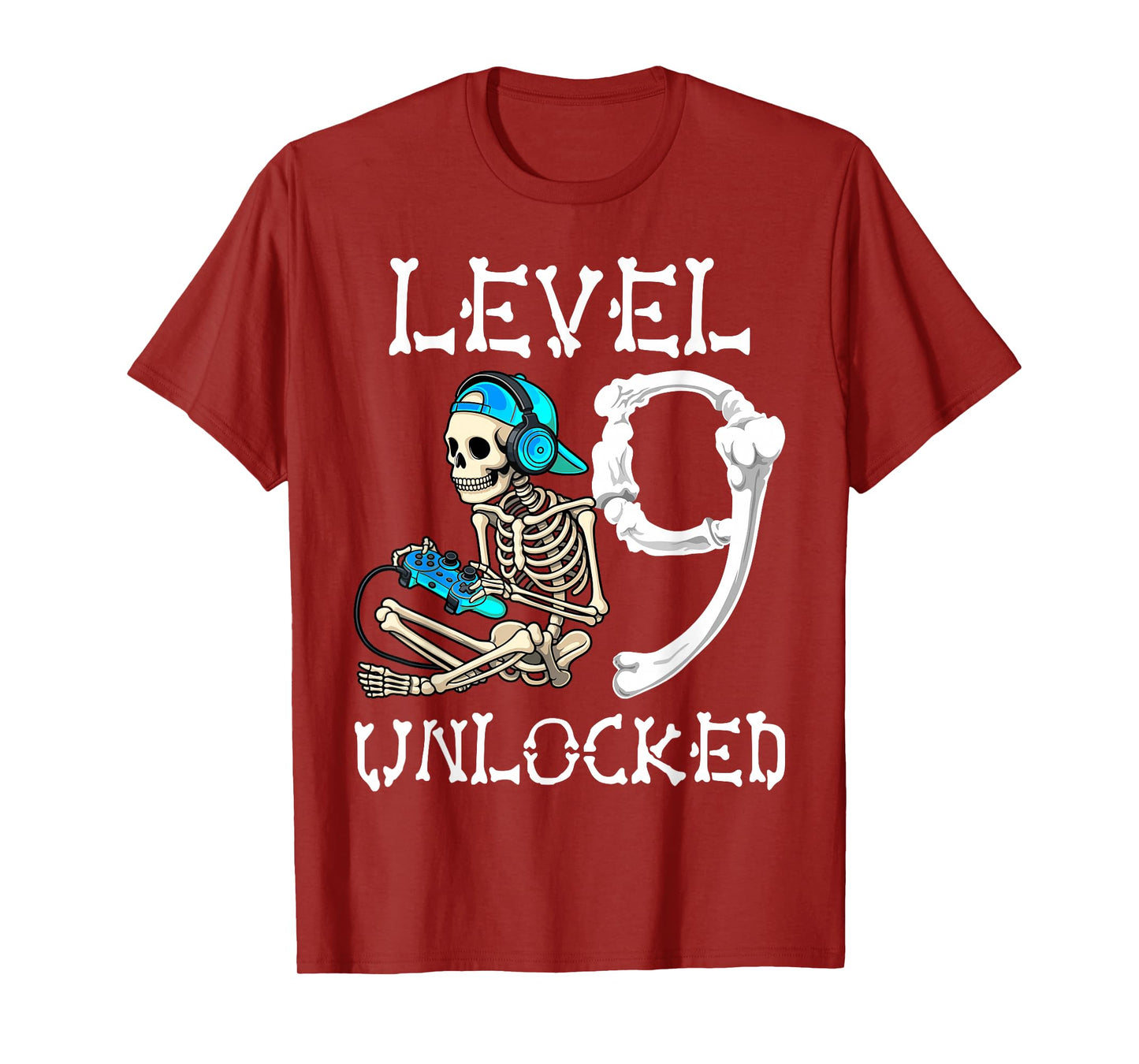 Level 9 Unlocked Skeleton Gamer Video Gaming 9th Birthday T-Shirt