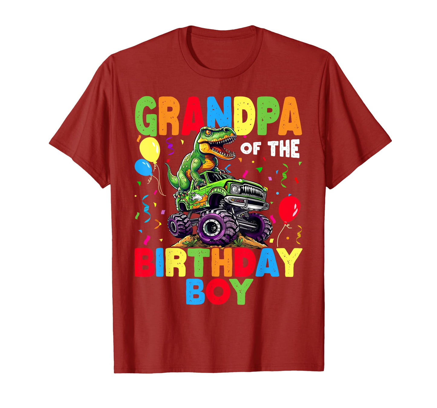Grandpa Of The Birthday Boy Dinosaur T-Rex Monster Truck T-Shirt