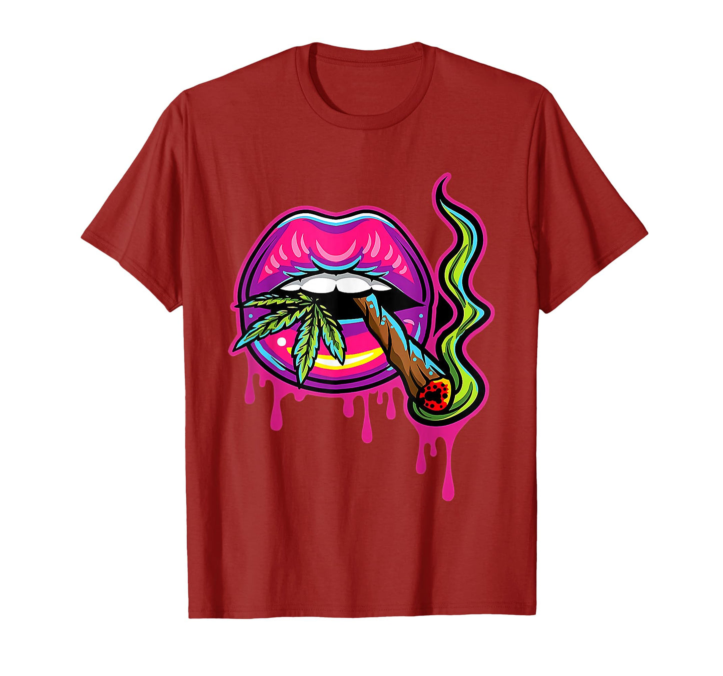 Lips Sexy Smoker Blunt Weed Teeth Marijuana Leaf 420 T-Shirt