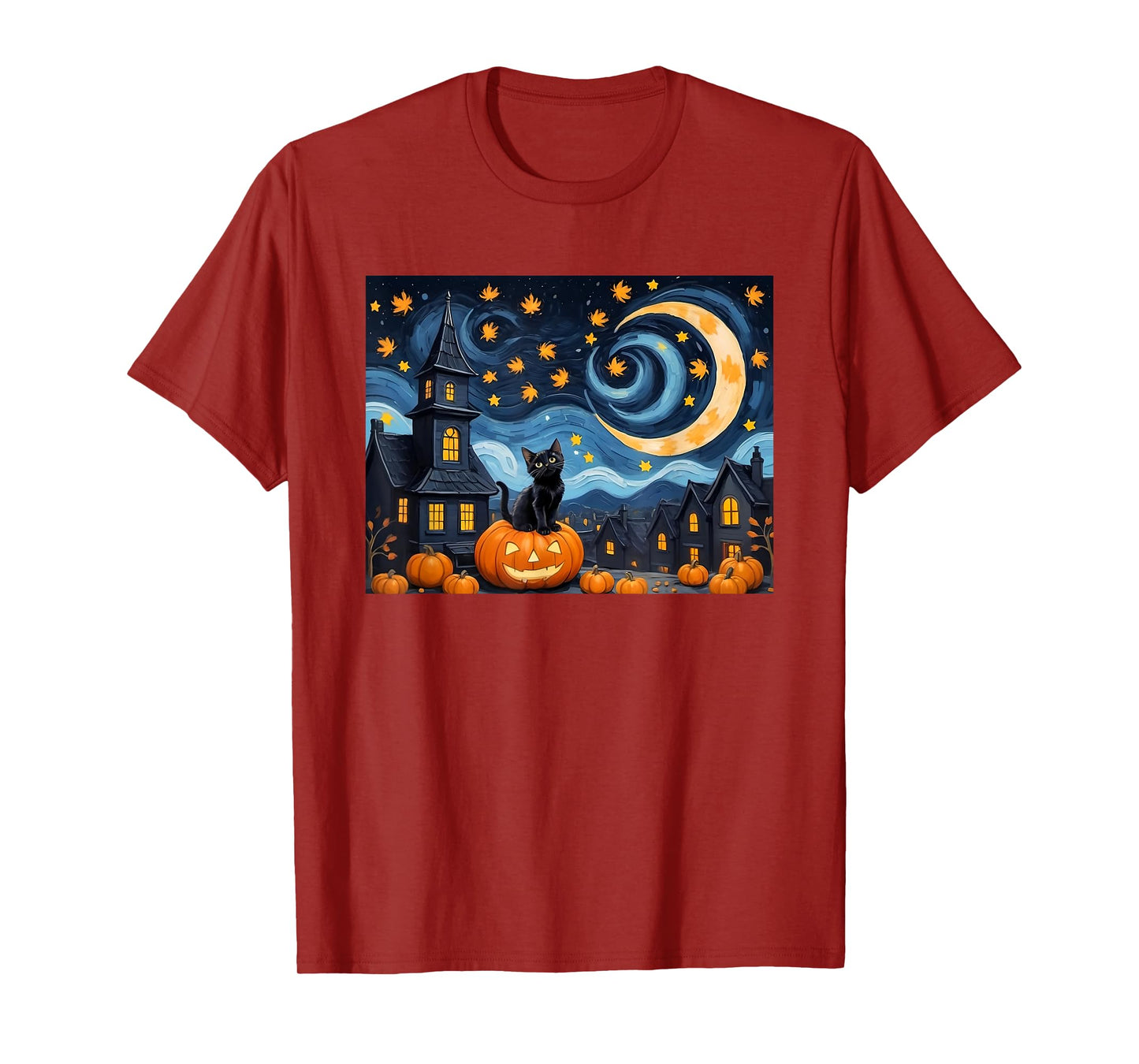 Halloween Van Gogh Starry Night Black Cat Pumpkin Vintage Men Women Kids T-Shirt