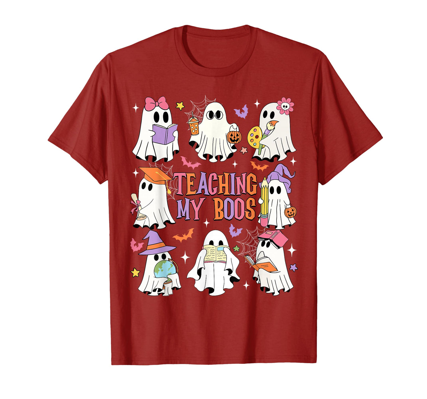 Teaching My Boos Teacher Cute Ghost Groovy Teacher Halloween T-Shirt