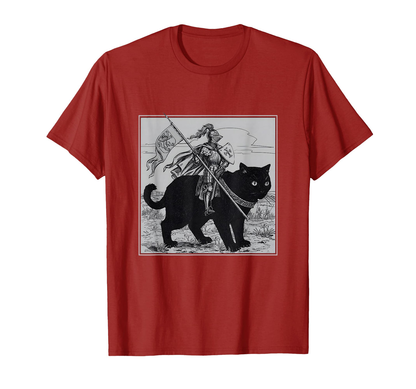 Knight Cat Rider Vintage 90s Medieval Knight Riding Cat T-Shirt
