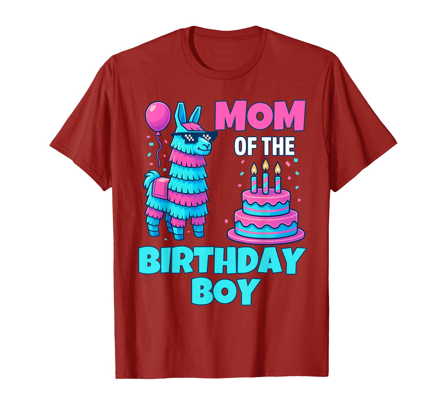 Mom of Birthday Boy Llama Pinata Party family mathing women T-Shirt