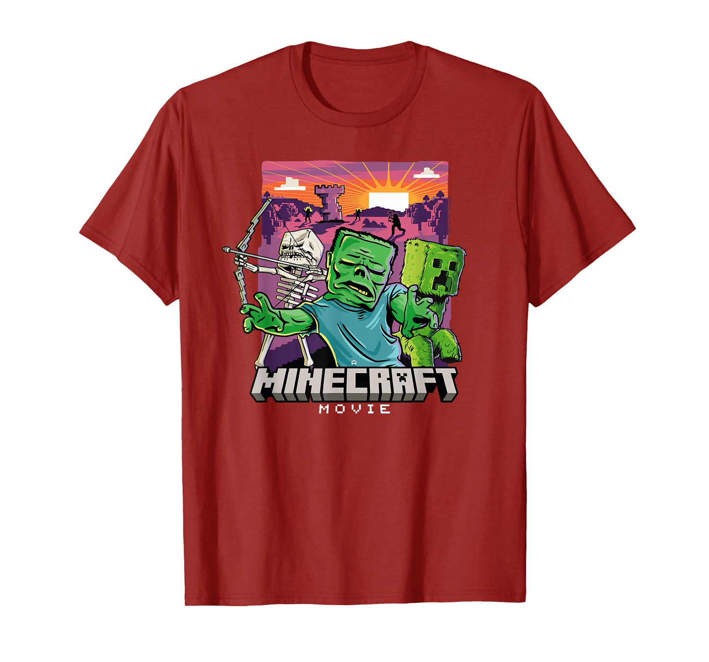 A Minecraft Movie Skeleton Zombie & Creeper Cartoon Style T-Shirt