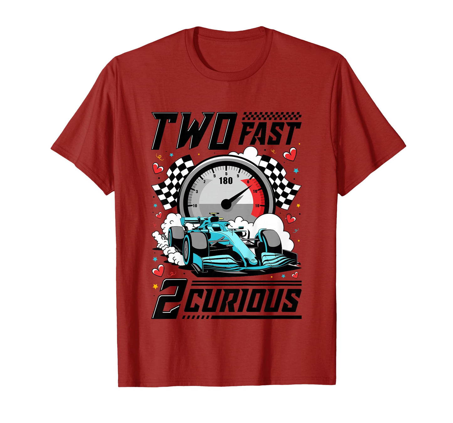 Two Fast 2 Curious Racing Car 2nd Birthday Party Boys Girls T-Shirt