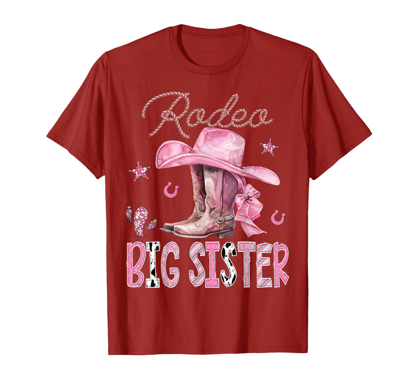 Rodeo Big Sister Pink Boots Coquette CowGirl Birthday Party T-Shirt