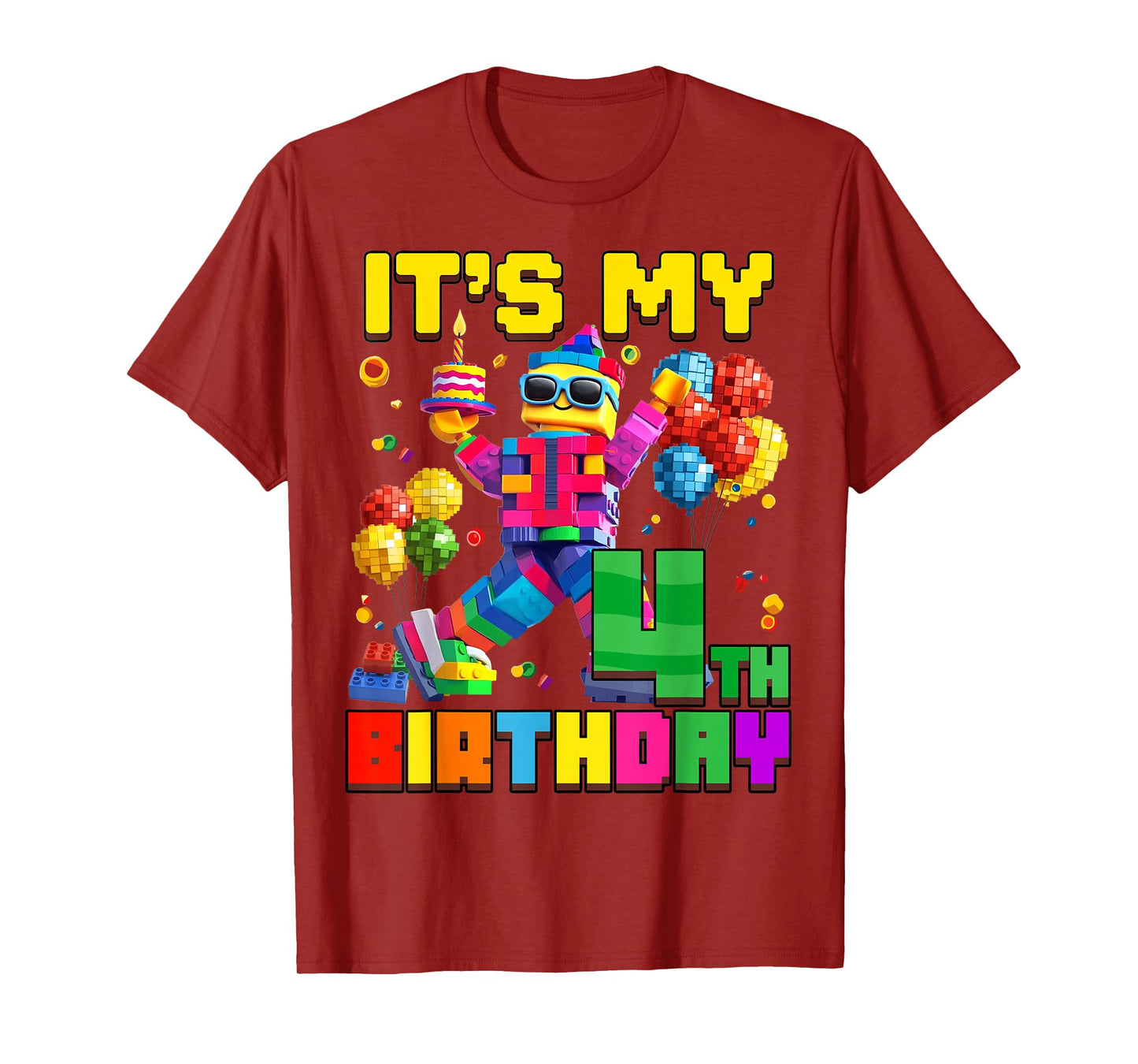 Its My 4th Fourth Birthday Building Brick 4 Years Old Boys T-Shirt