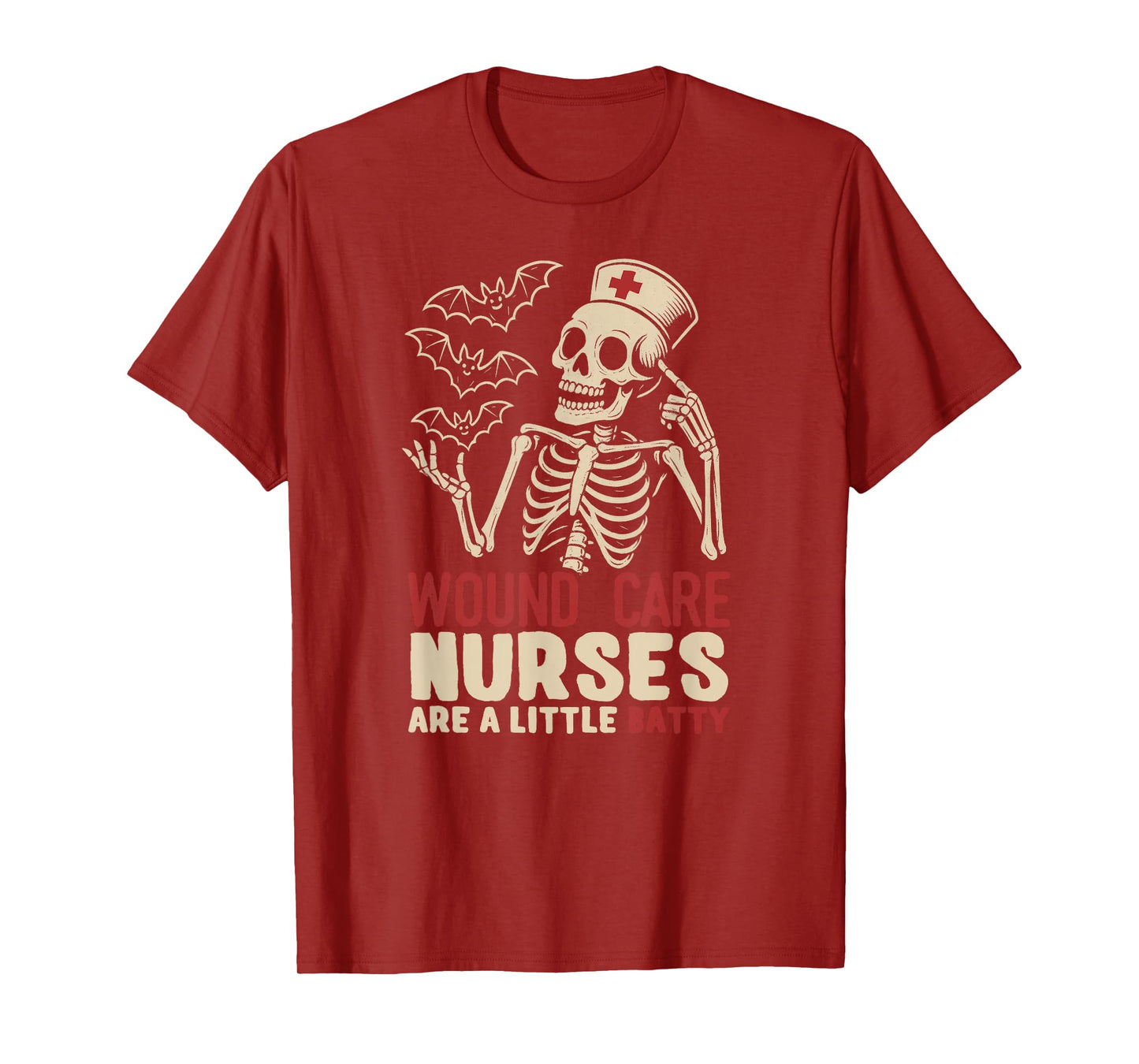 Wound Care Nurse Halloween Skeleton Funny Bat Pun RN Nursing T-Shirt