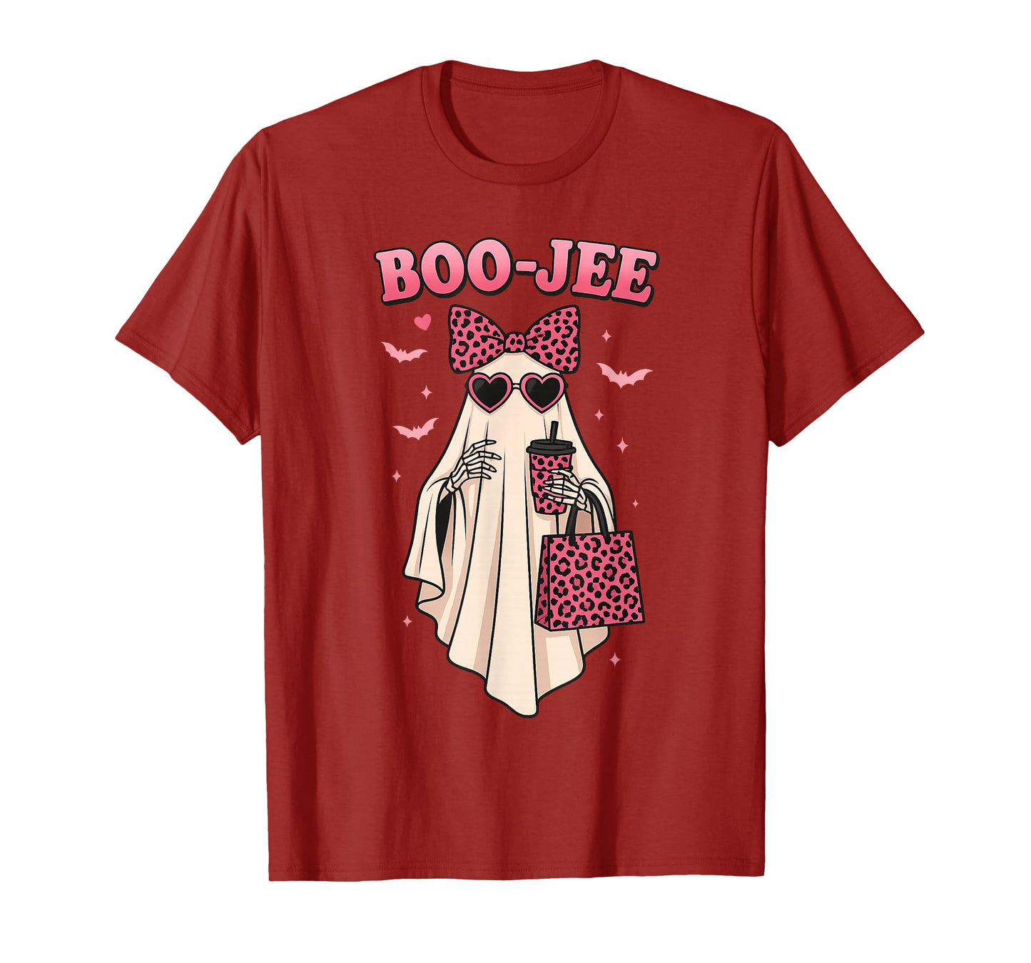 Coquette Leopard Ghost Coffee Boo JEE Halloween Boujee Ghost T-Shirt