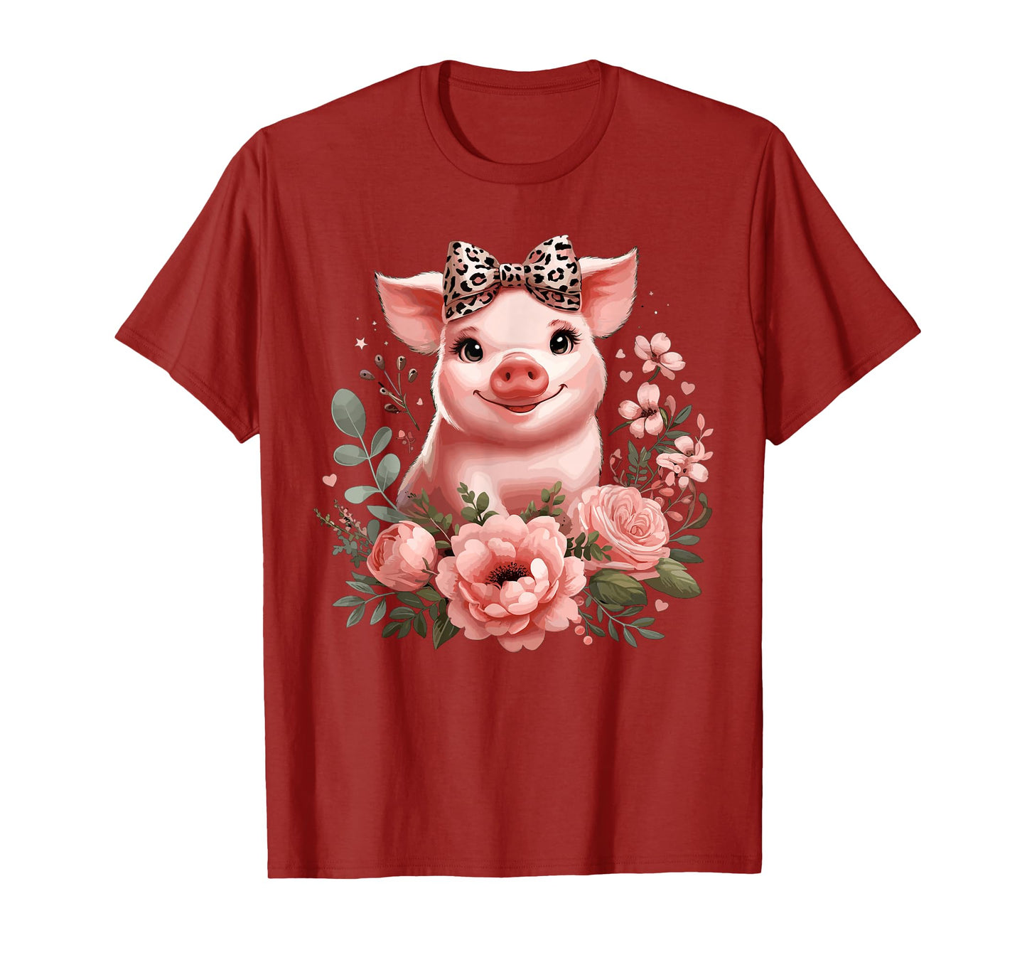 Pig With Leopard Headband Flower Cute Pig Lover T-Shirt