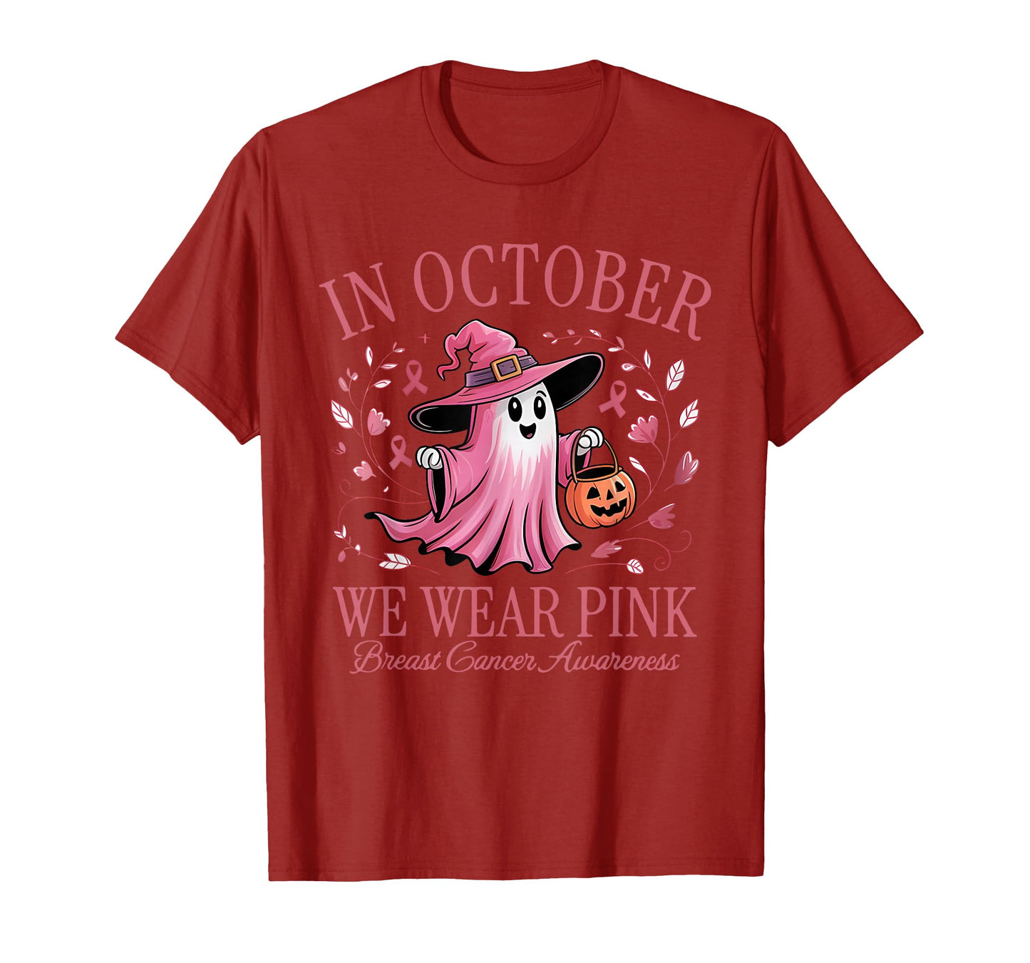 in October We Wear Pink Breast Cancer Awareness Halloween T-Shirt