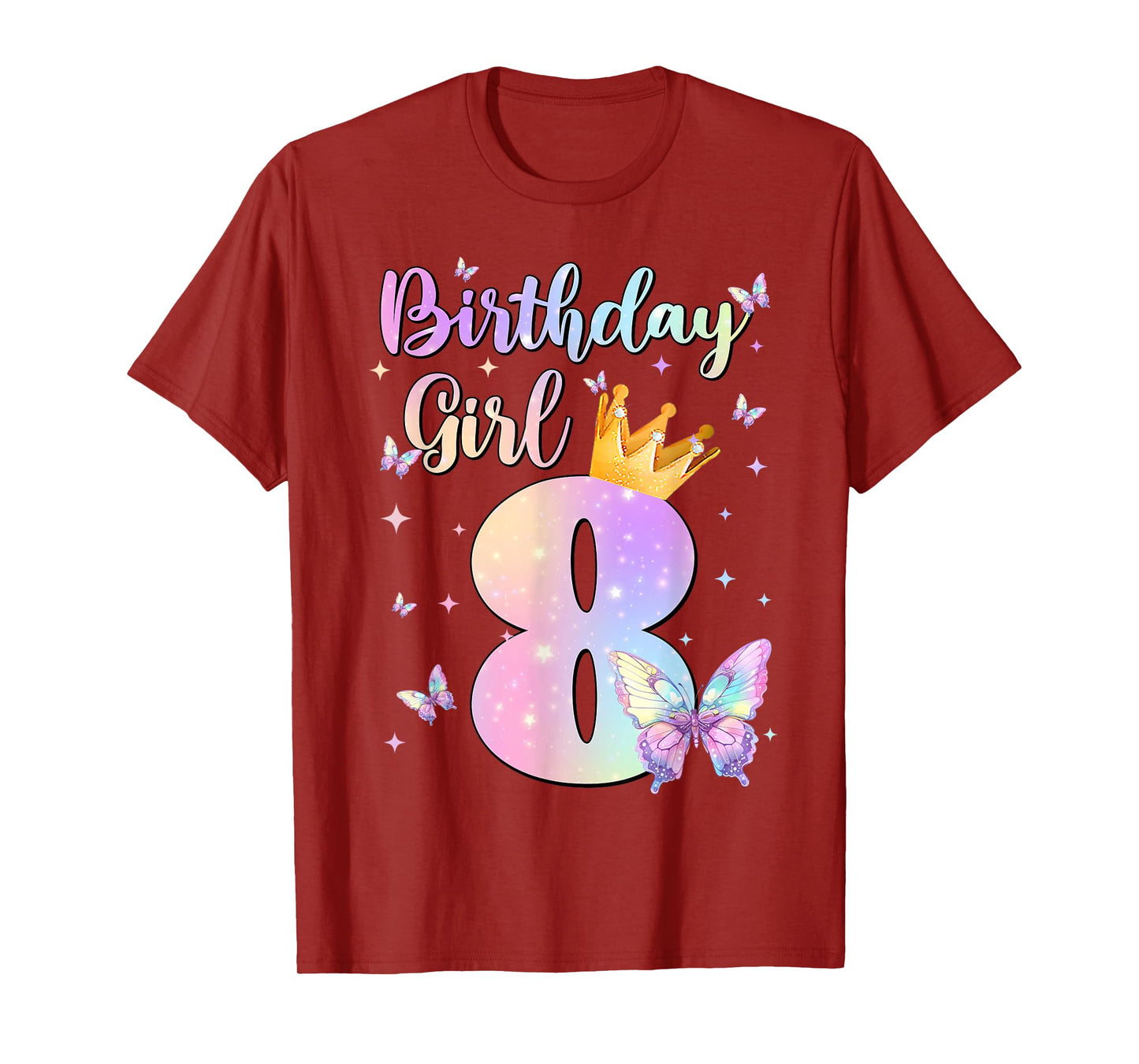 Birthday Girl 8 Year Old Butterfly Theme Party 8th Bday Kids T-Shirt