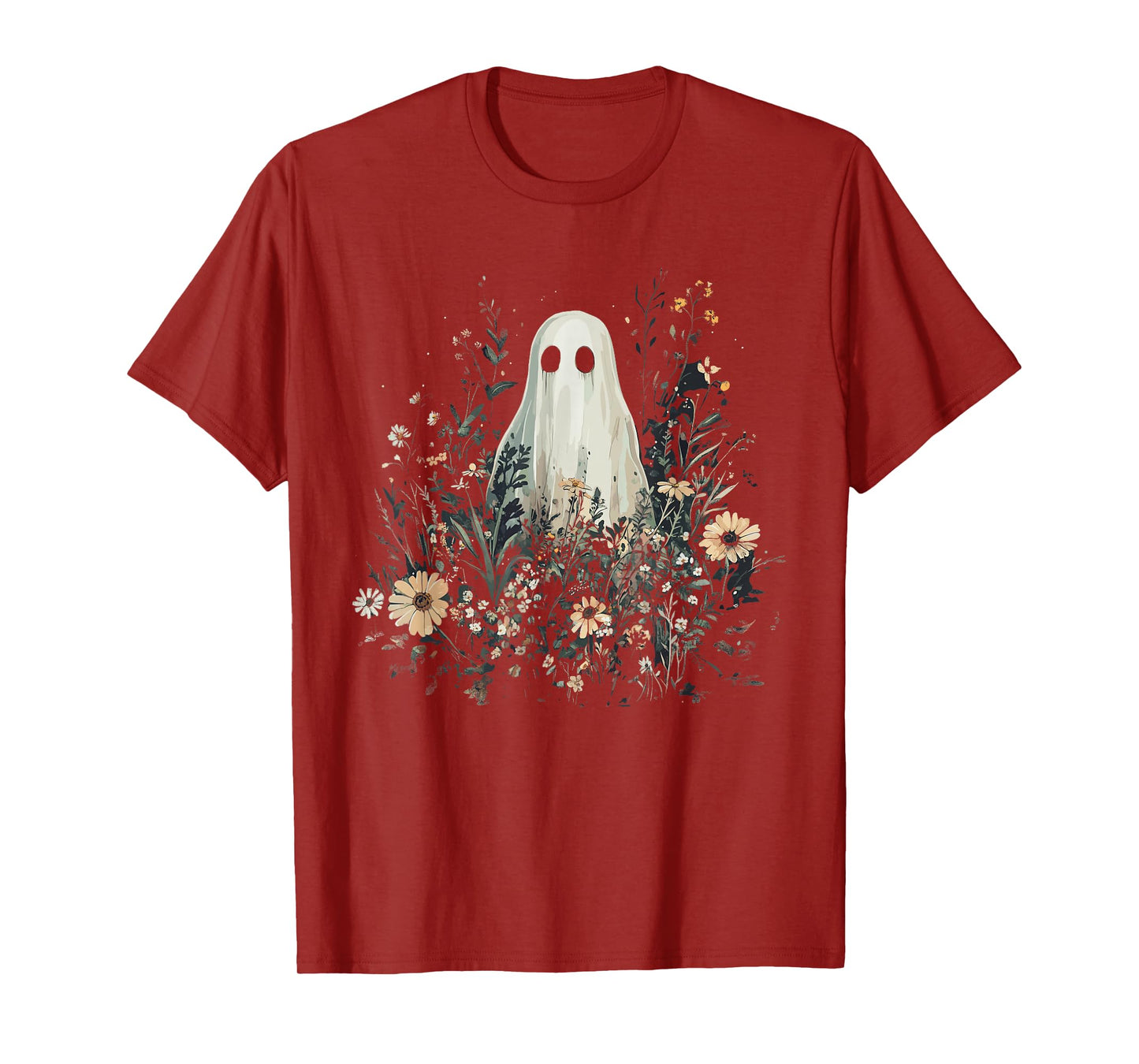 Vintage Floral Ghost Halloween Ghost in the Forest Gothic T-Shirt