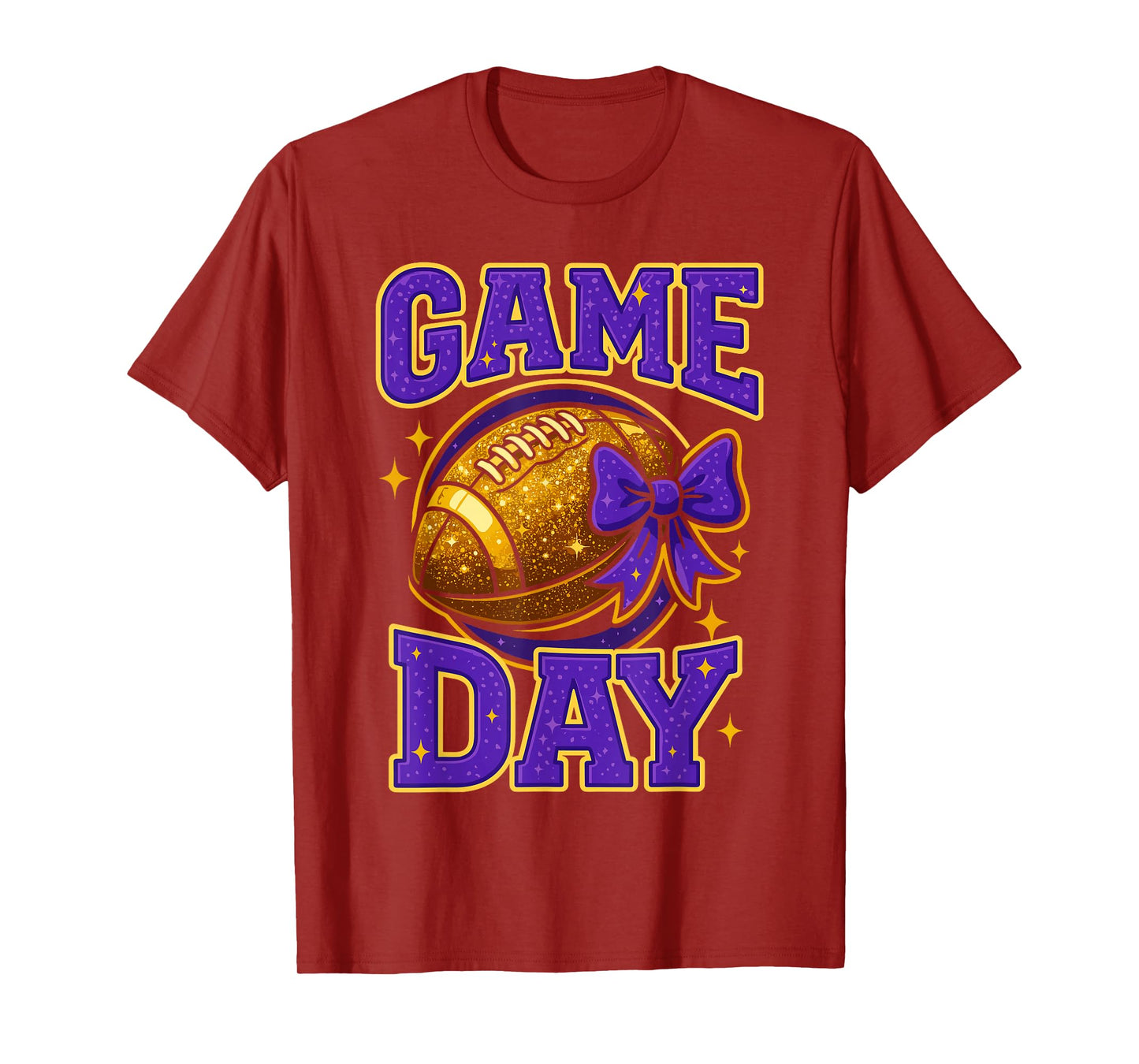 Purple and Gold Game Day Outfits, Football Mom Coquette Bow T-Shirt